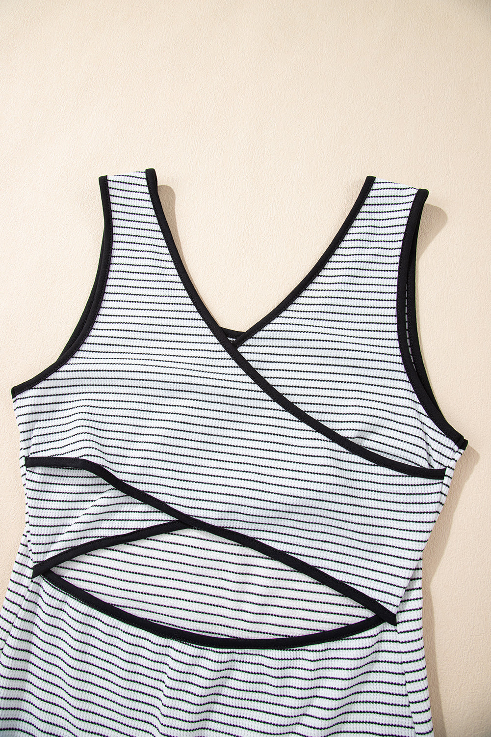 White Stripe Criss Cross Side Slits Slim Fit Sleeveless Midi Dress-TOPS / DRESSES-[Adult]-[Female]-2022 Online Blue Zone Planet