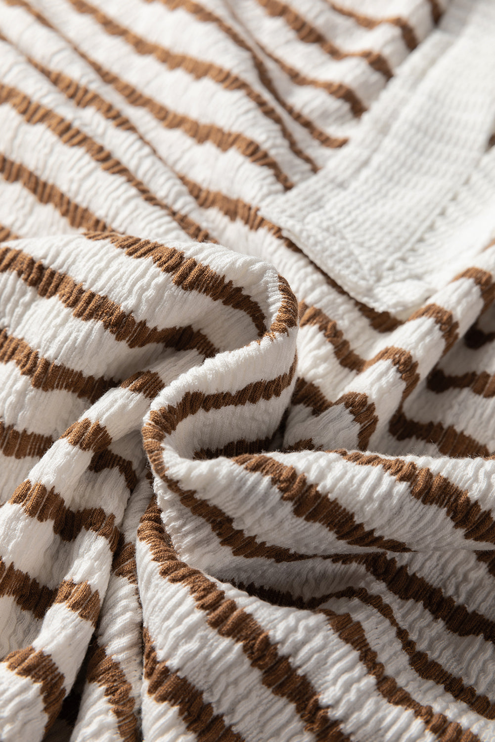 Khaki Stripe Buttoned V Neck Textured Hooded Plus Size Top-Tops / Dresses-[Adult]-[Female]-2022 Online Blue Zone Planet