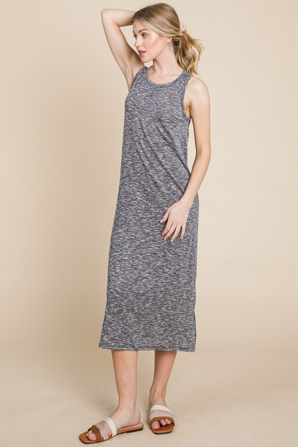 BOMBOM Round Neck Slit Midi Tank Dress-TOPS / DRESSES-[Adult]-[Female]-2022 Online Blue Zone Planet