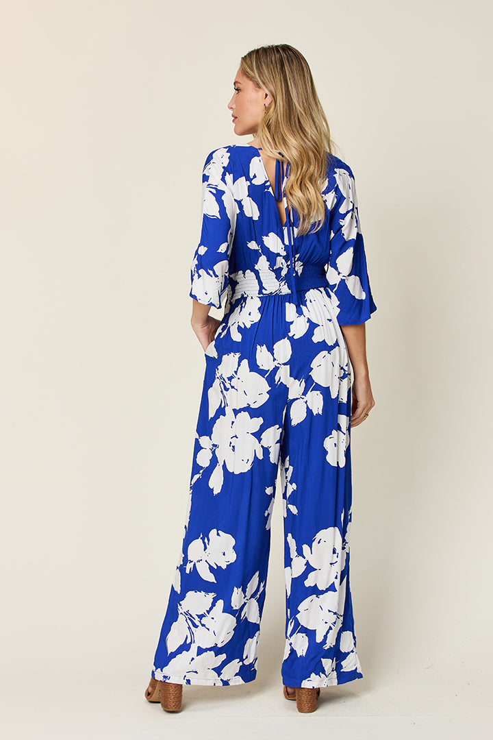 Blue Zone Planet | Double Take Full Size Printed Tie Back Wide Leg Jumpsuit-TOPS / DRESSES-[Adult]-[Female]-2022 Online Blue Zone Planet