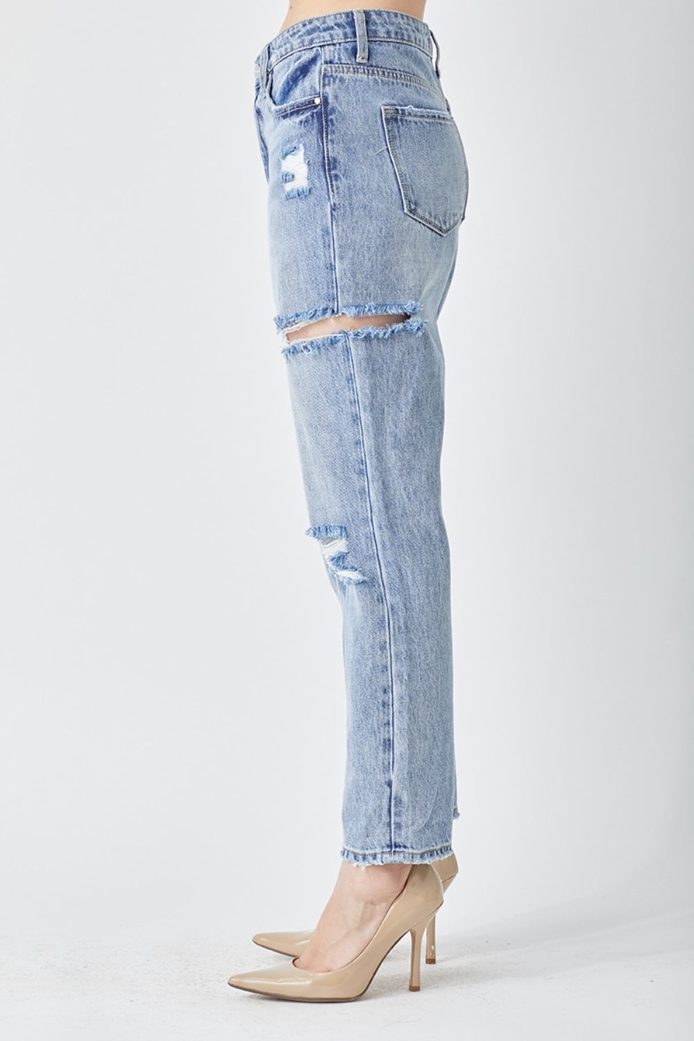 Blue Zone Planet | RISEN Distressed Slim Cropped Jeans-BOTTOMS SIZES SMALL MEDIUM LARGE-[Adult]-[Female]-2022 Online Blue Zone Planet