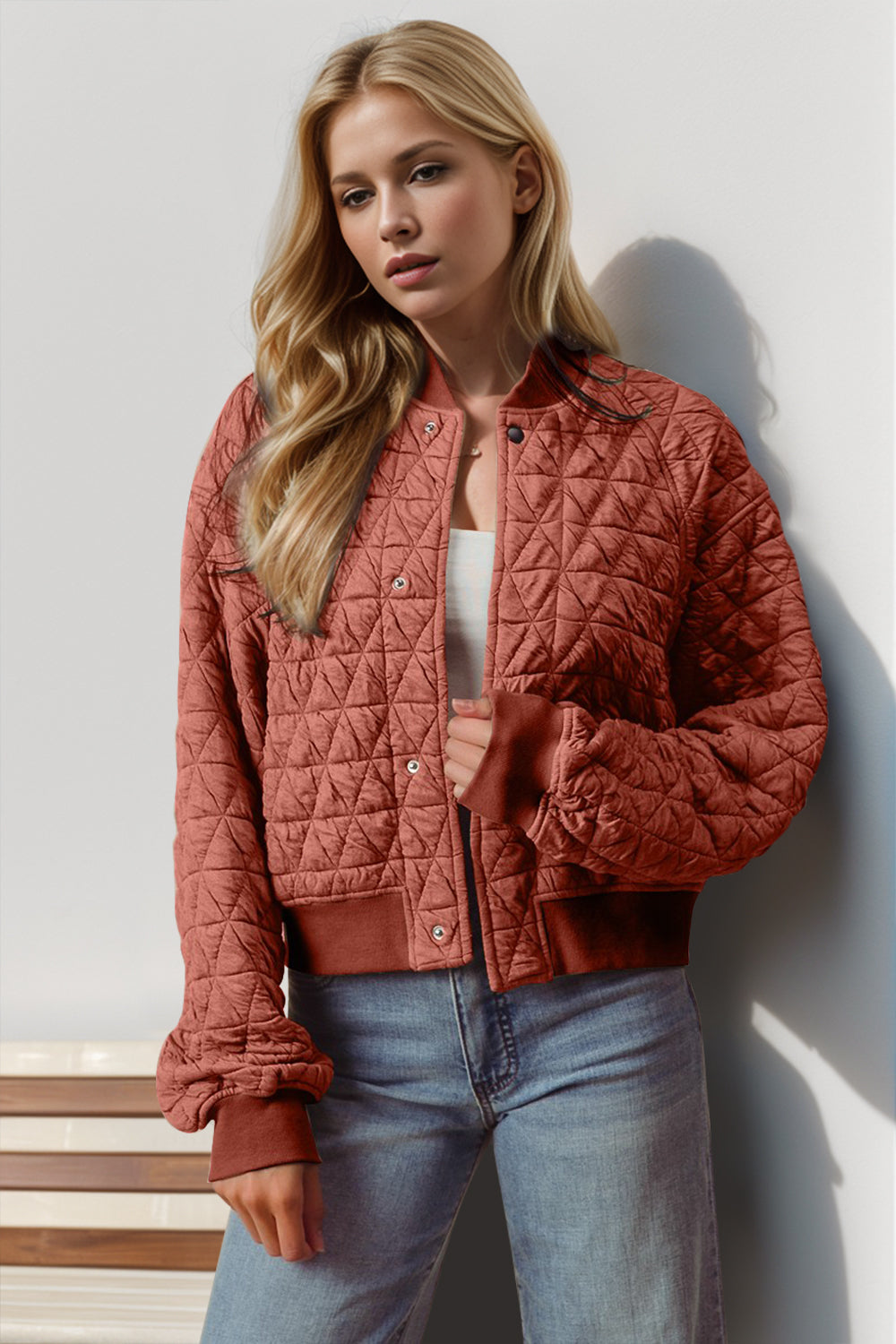 Double Take Quilted Snap Down Cropped Bomber Jacket-TOPS / DRESSES-[Adult]-[Female]-Red-S-2022 Online Blue Zone Planet