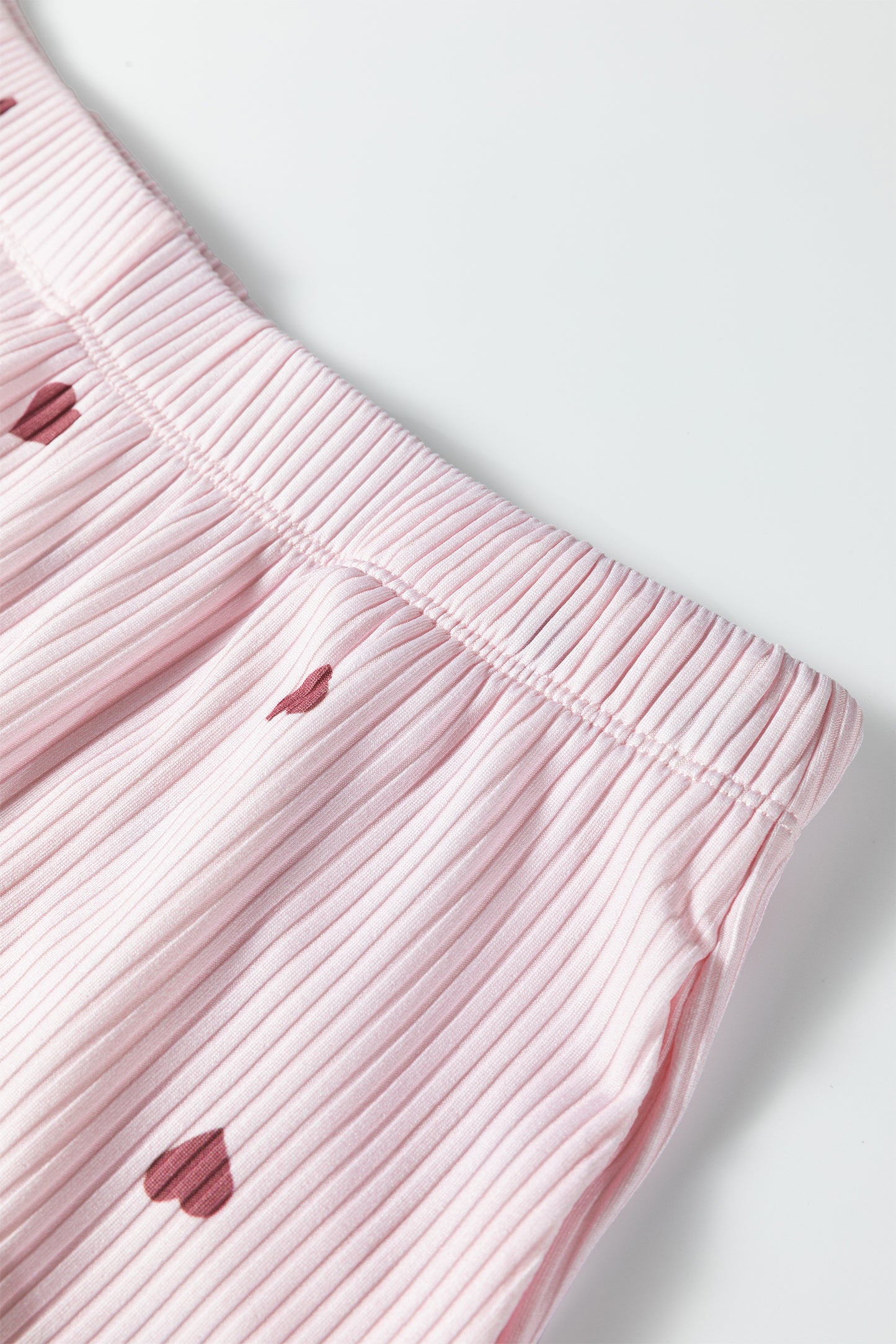 Light Pink Valentine Heart Shape Print Ribbed Knit Short Lounge Set-Loungewear & Sleepwear/Loungewear-[Adult]-[Female]-2022 Online Blue Zone Planet