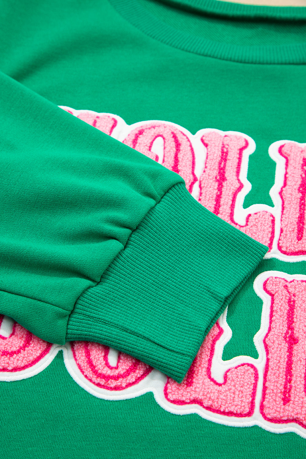 Sea Green Holly Jolly Towel Embroidered Christmas Holiday Sweatshirt-Tops/Sweatshirts & Hoodies-[Adult]-[Female]-2022 Online Blue Zone Planet
