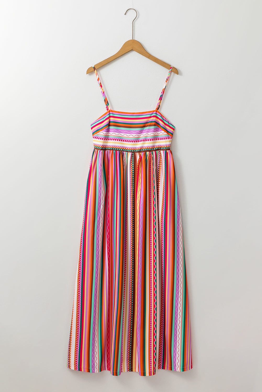 Multicolour Striped Thin Straps Smocked Back Boho Maxi Dress Blue Zone Planet