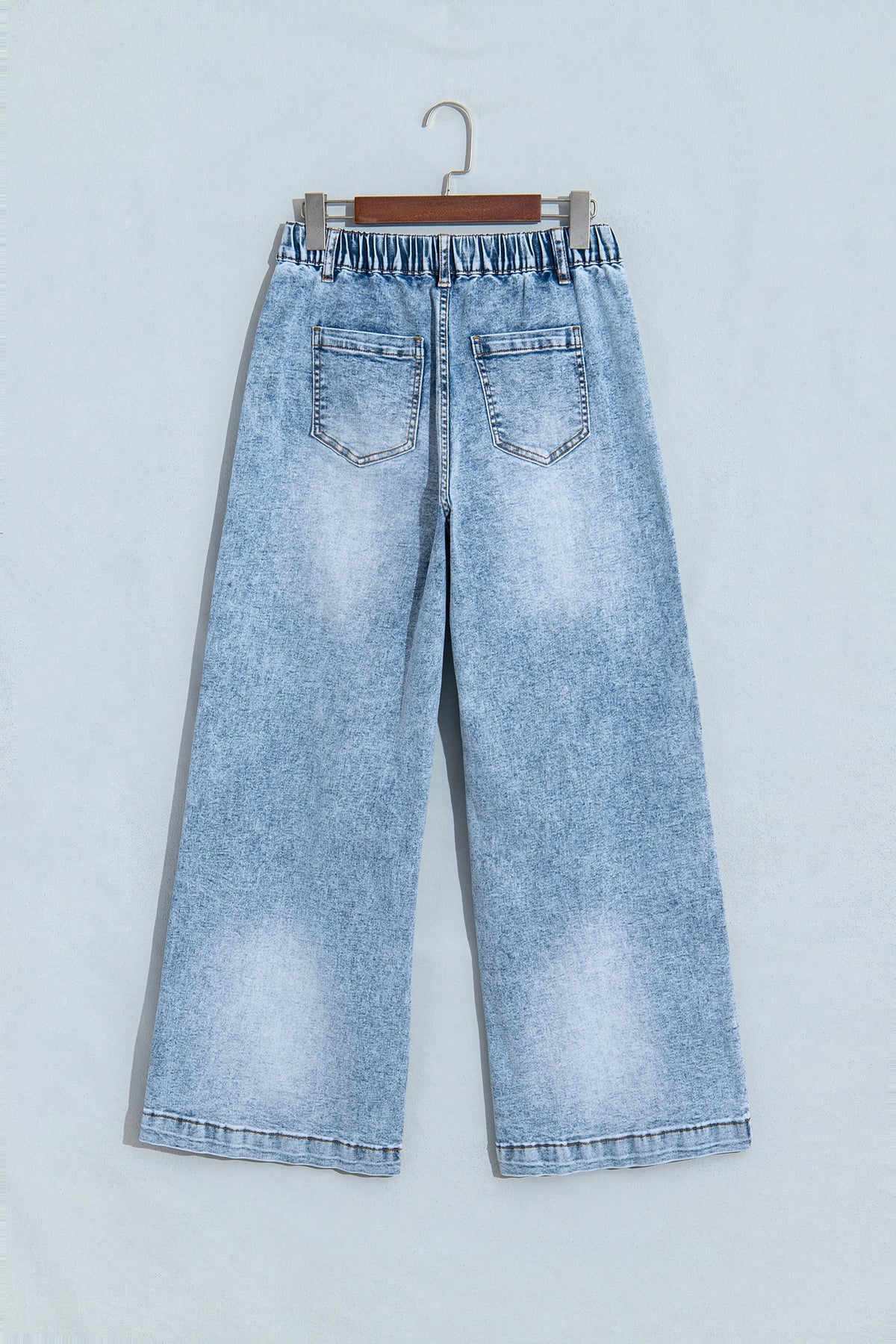 Beau Blue Frayed Studded Detail Wide Leg Pocketed Jeans-Bottoms/Jeans-[Adult]-[Female]-2022 Online Blue Zone Planet