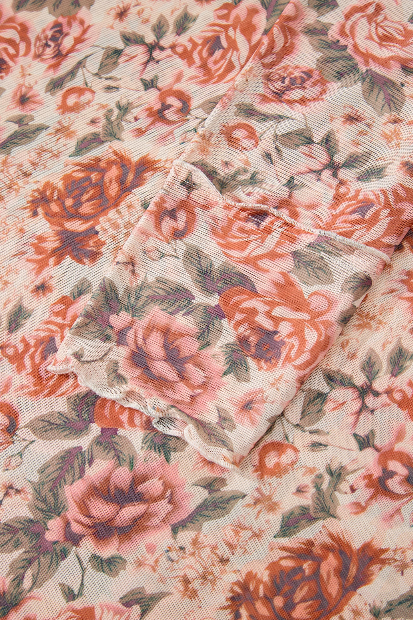 Pink Plus Size Floral Mock Neck Long Sleeve Slim Top-Plus Size/Plus Size Tops/Plus Size Long Sleeve Tops-[Adult]-[Female]-2022 Online Blue Zone Planet