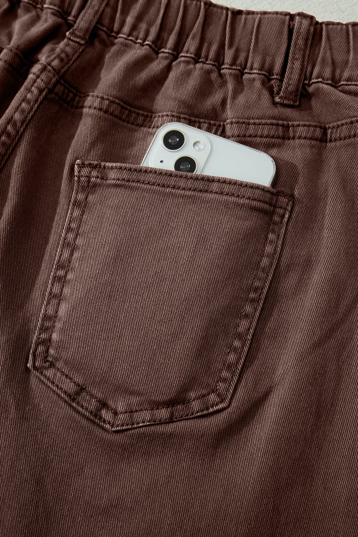 Coffee Solid Color Square Patch Pocket Ankle-length Barrel Jeans-Bottoms/Jeans-[Adult]-[Female]-2022 Online Blue Zone Planet