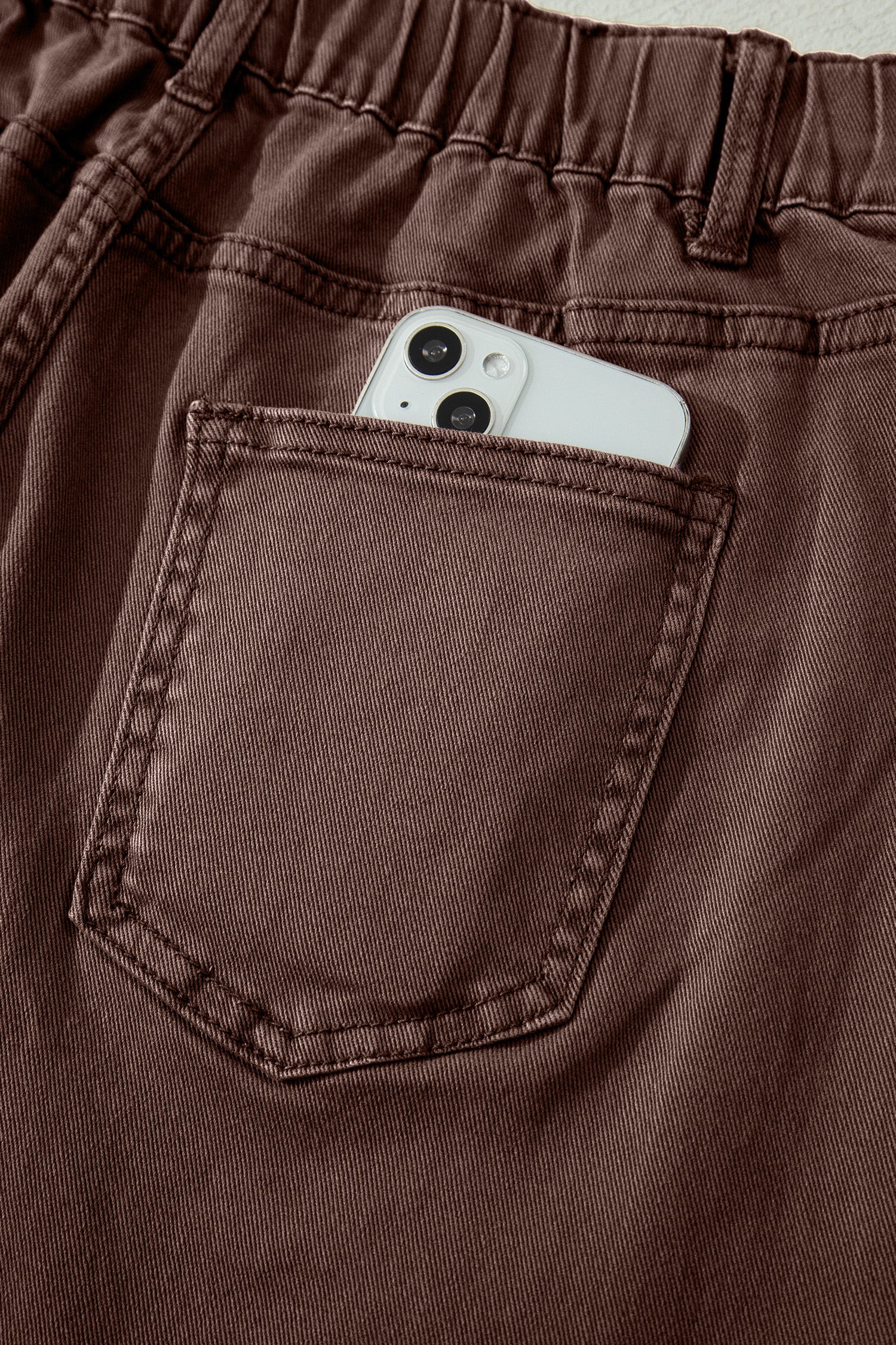 Coffee Solid Color Square Patch Pocket Ankle-length Barrel Jeans-Bottoms/Jeans-[Adult]-[Female]-2022 Online Blue Zone Planet