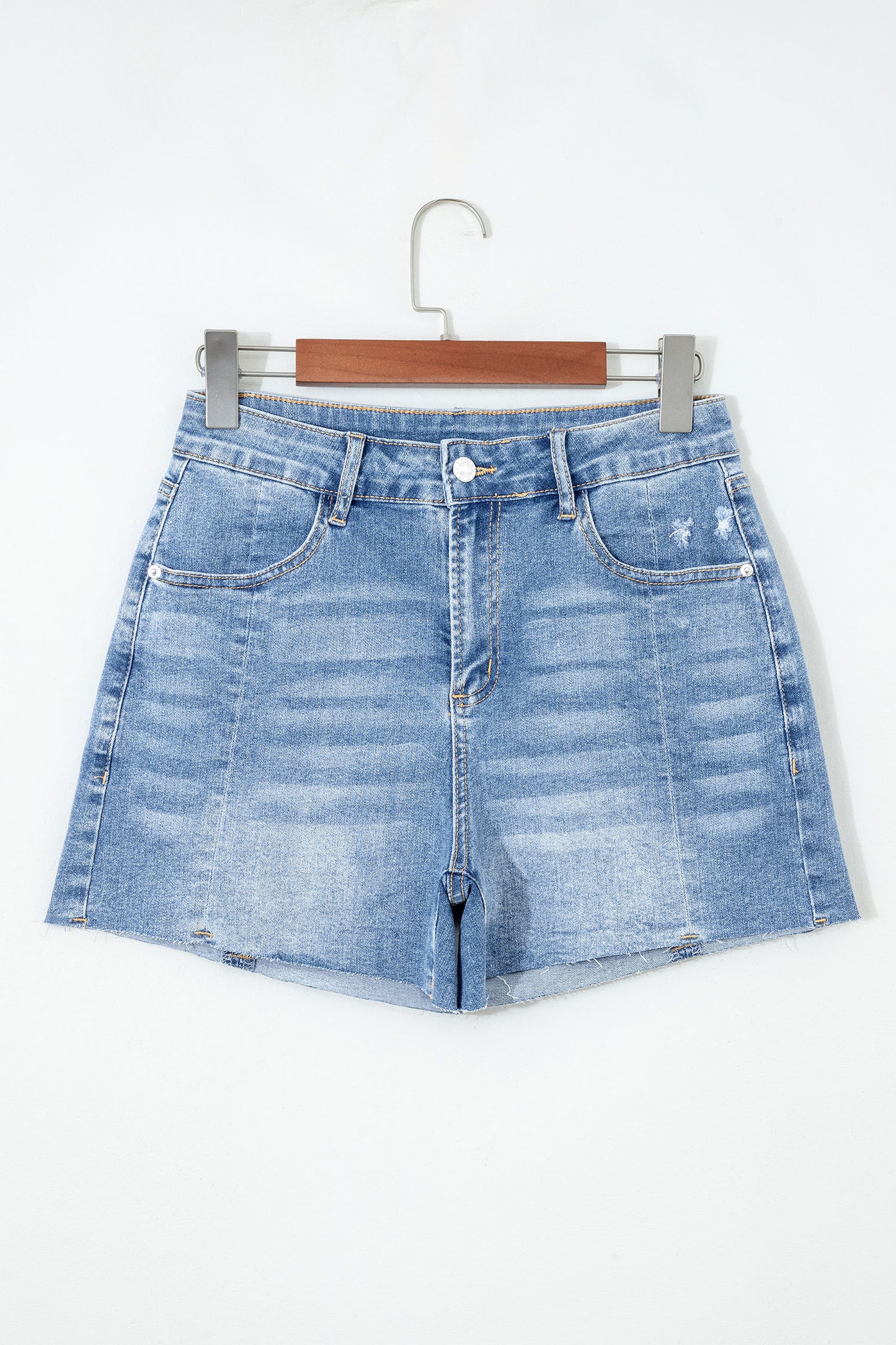 Beau Blue Acid Wash Raw Hem Denim Shorts-Bottoms/Denim Shorts-[Adult]-[Female]-2022 Online Blue Zone Planet