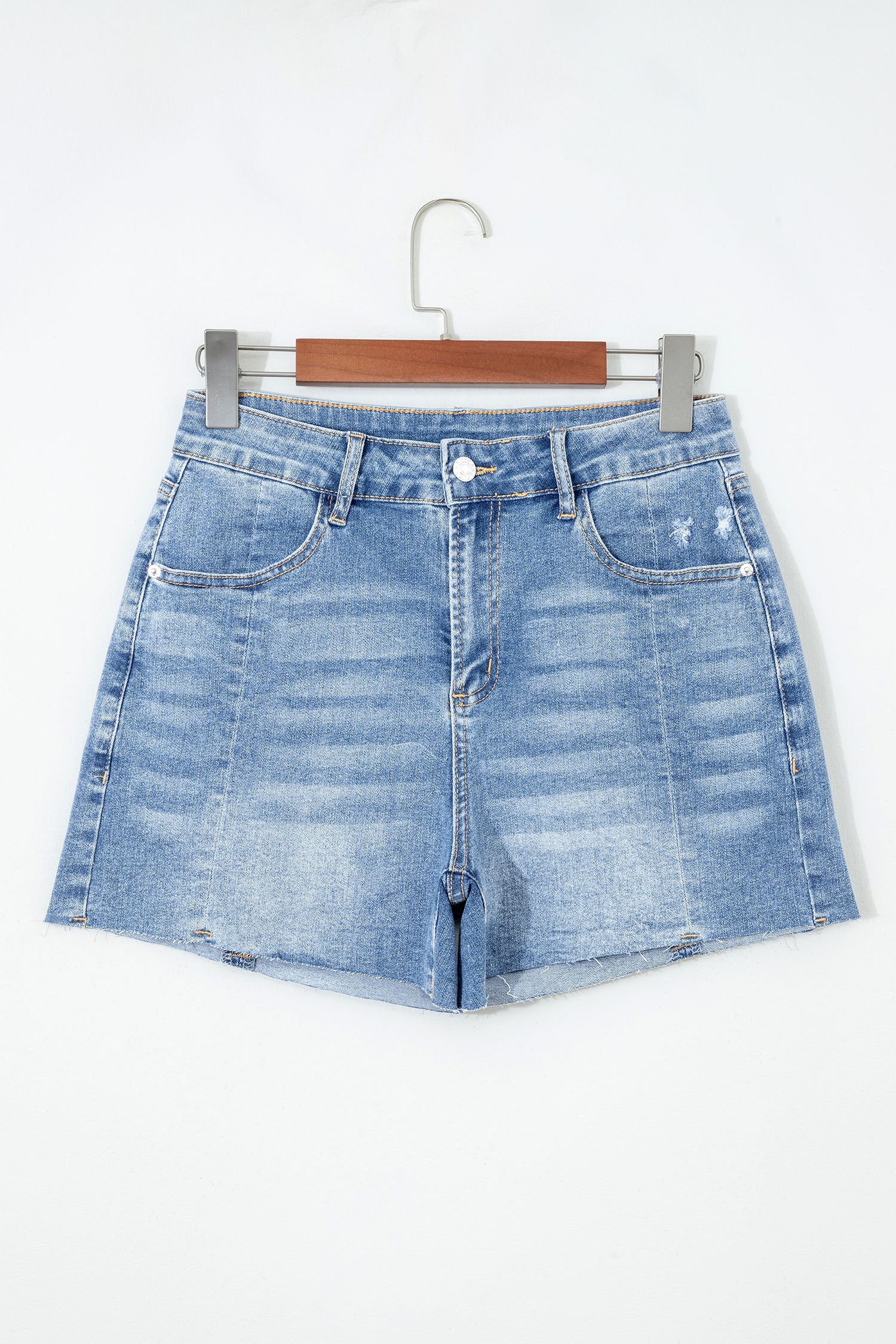 Beau Blue Acid Wash Raw Hem Denim Shorts-Bottoms/Denim Shorts-[Adult]-[Female]-2022 Online Blue Zone Planet