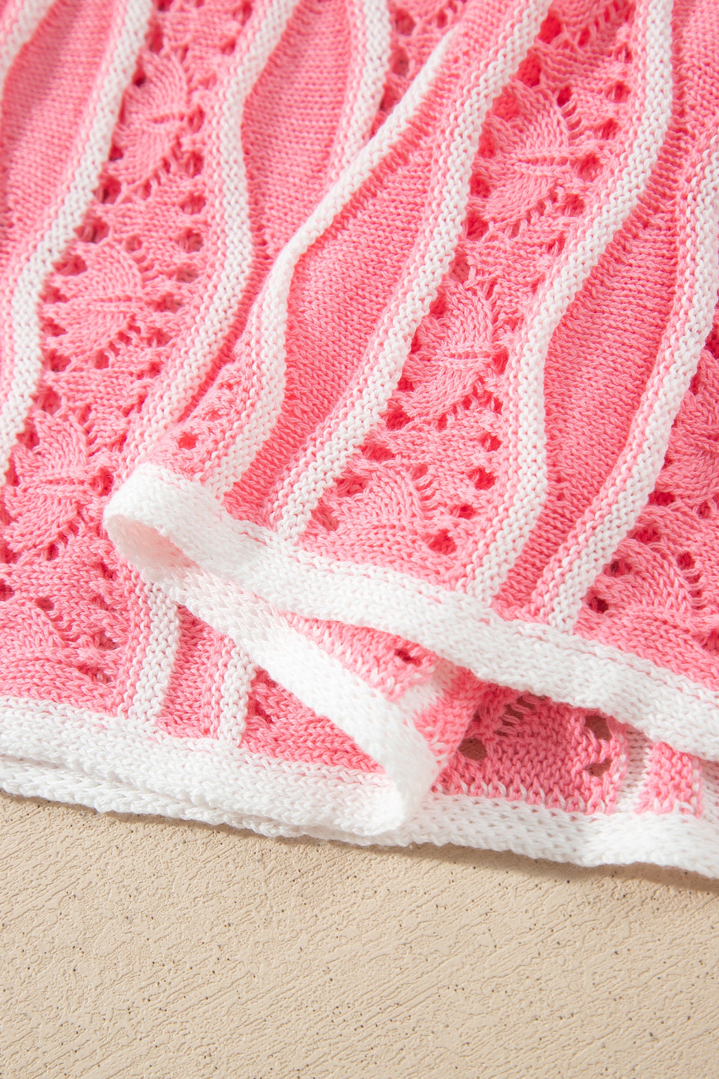Pink Wavy Detail Hollow Out Knit Long Sleeve Cotton Pullover Sweater-Sweaters & Cardigans/Sweaters-[Adult]-[Female]-2022 Online Blue Zone Planet
