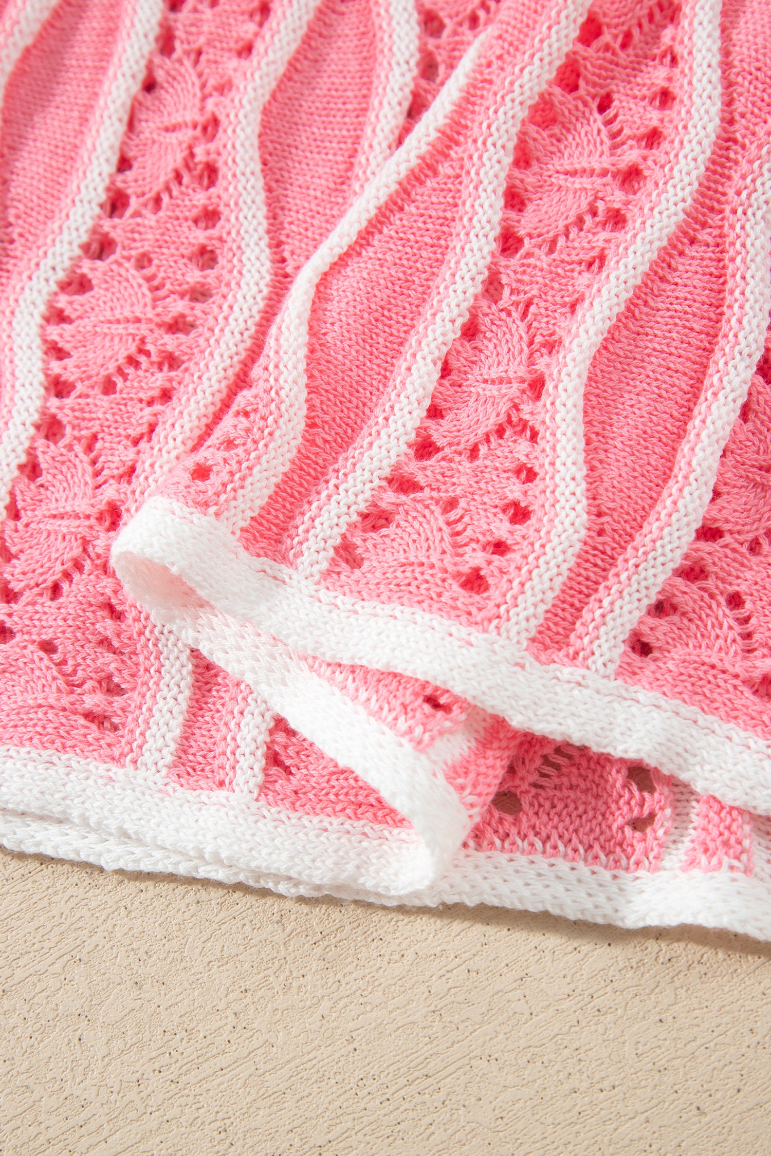 Pink Wavy Detail Hollow Out Knit Long Sleeve Cotton Pullover Sweater-Sweaters & Cardigans/Sweaters-[Adult]-[Female]-2022 Online Blue Zone Planet