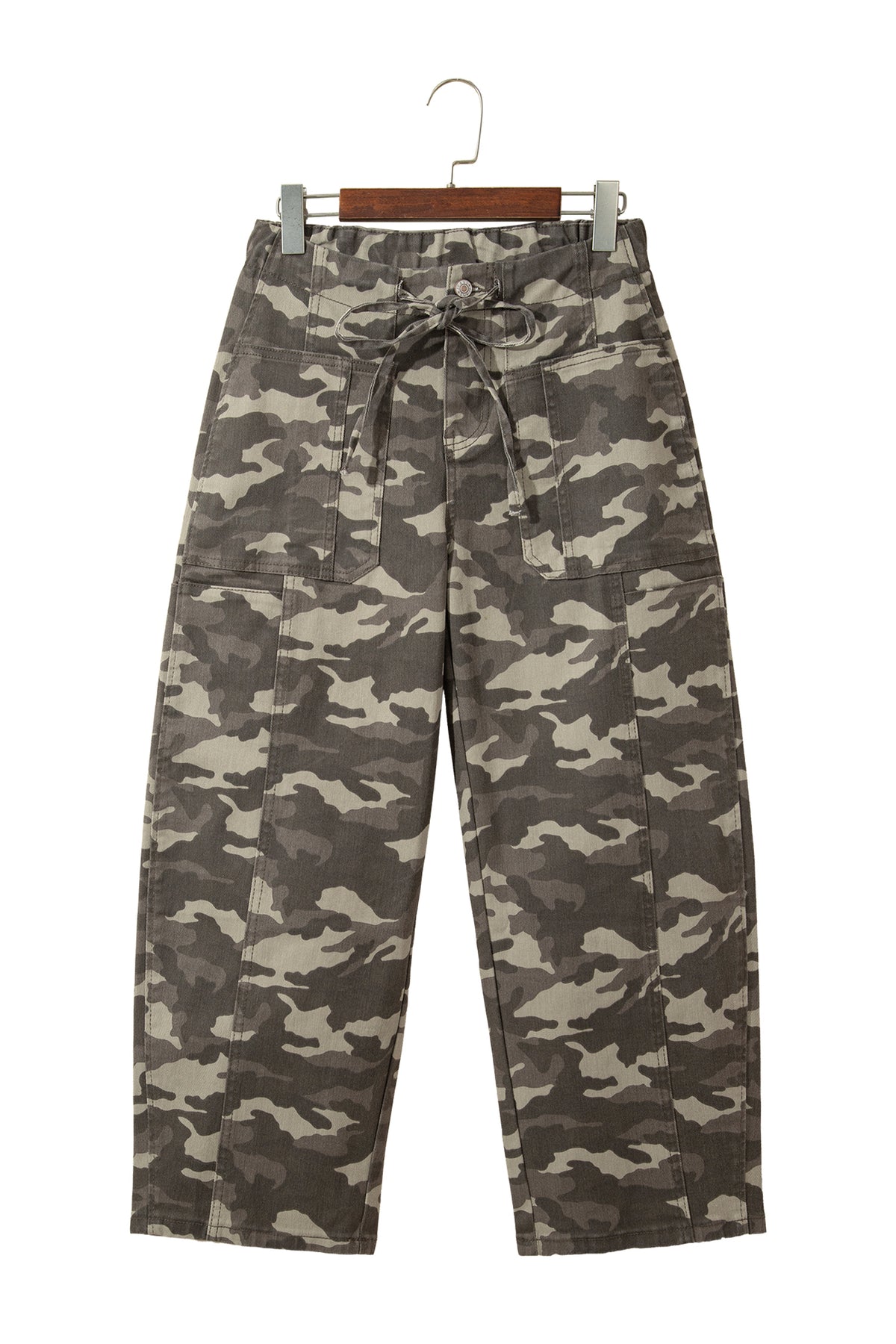 Green Leopard Printed Drawstring Elastic Waistband Pocketed Barrel Jeans-Bottoms/Jeans-[Adult]-[Female]-2022 Online Blue Zone Planet