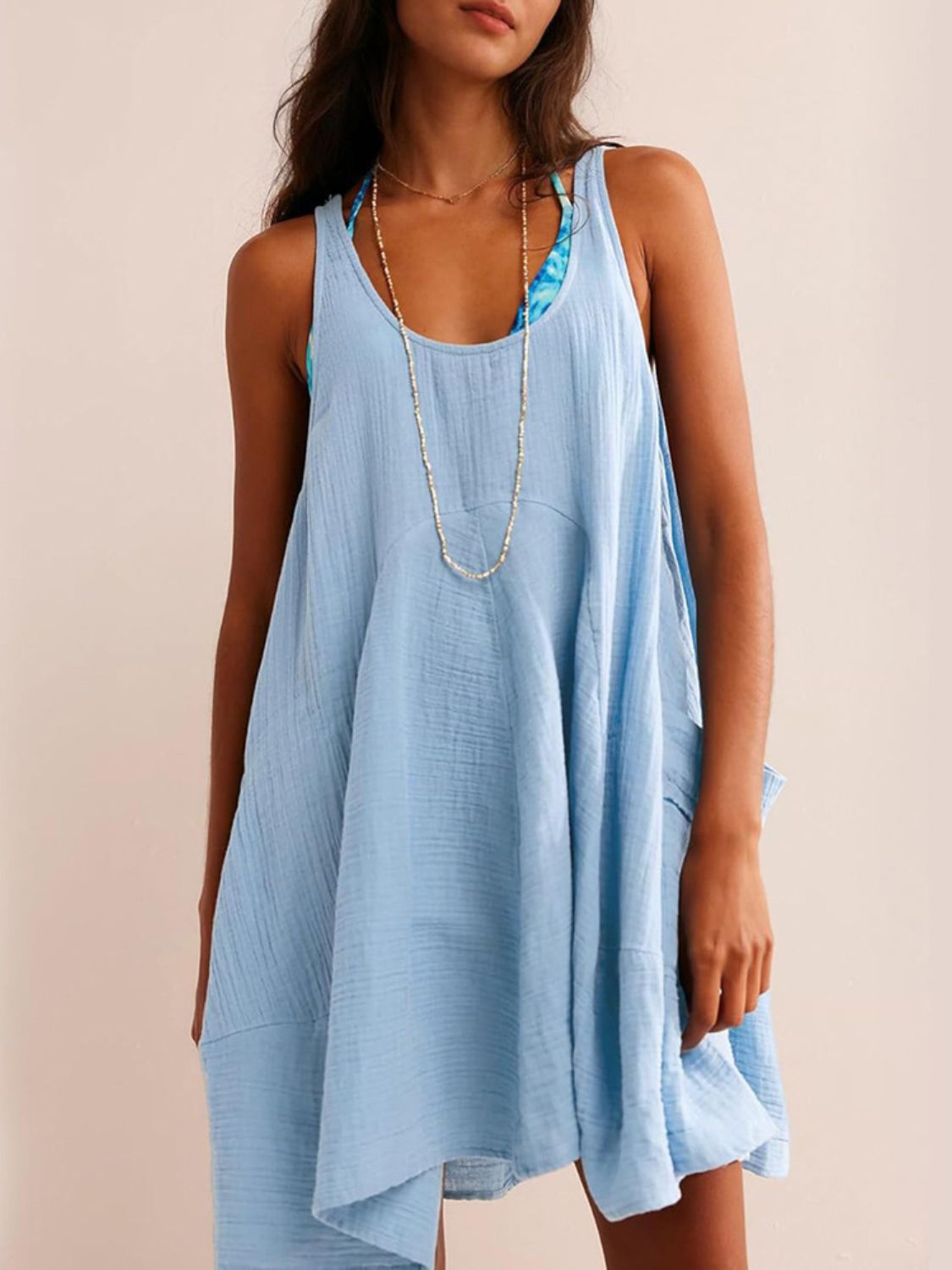 Devine Tied Scoop Neck Wide Strap Mini Dress-TOPS / DRESSES-[Adult]-[Female]-Light Blue-S-2022 Online Blue Zone Planet