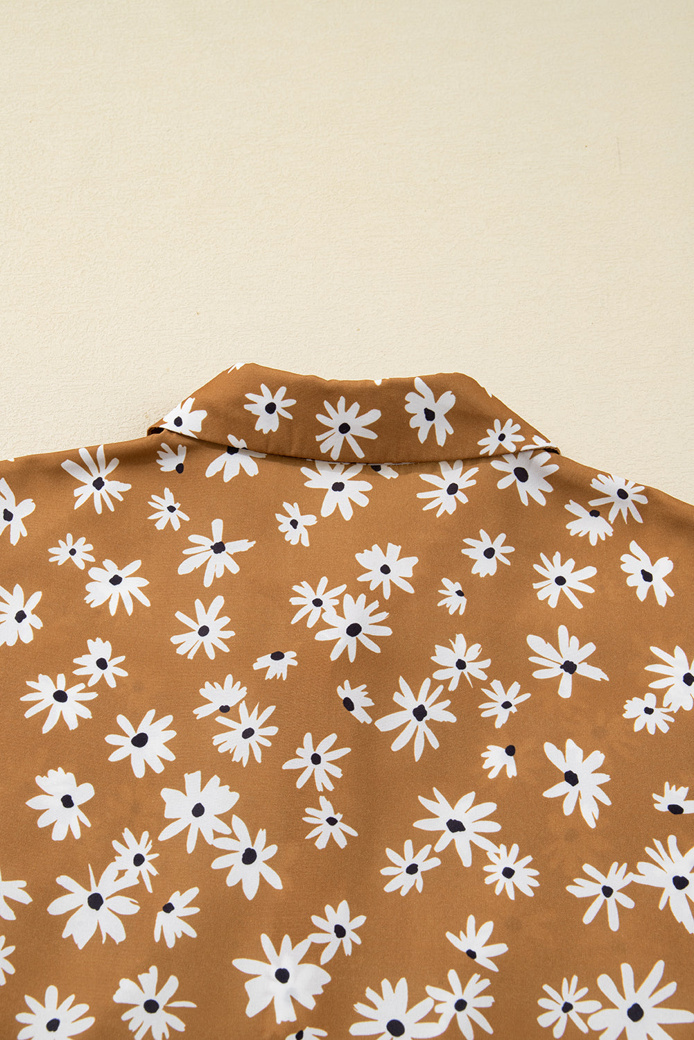 Khaki Plus Size Daisy Floral Print Button Split Neck Puff Sleeve Dress-TOPS / DRESSES-[Adult]-[Female]-2022 Online Blue Zone Planet