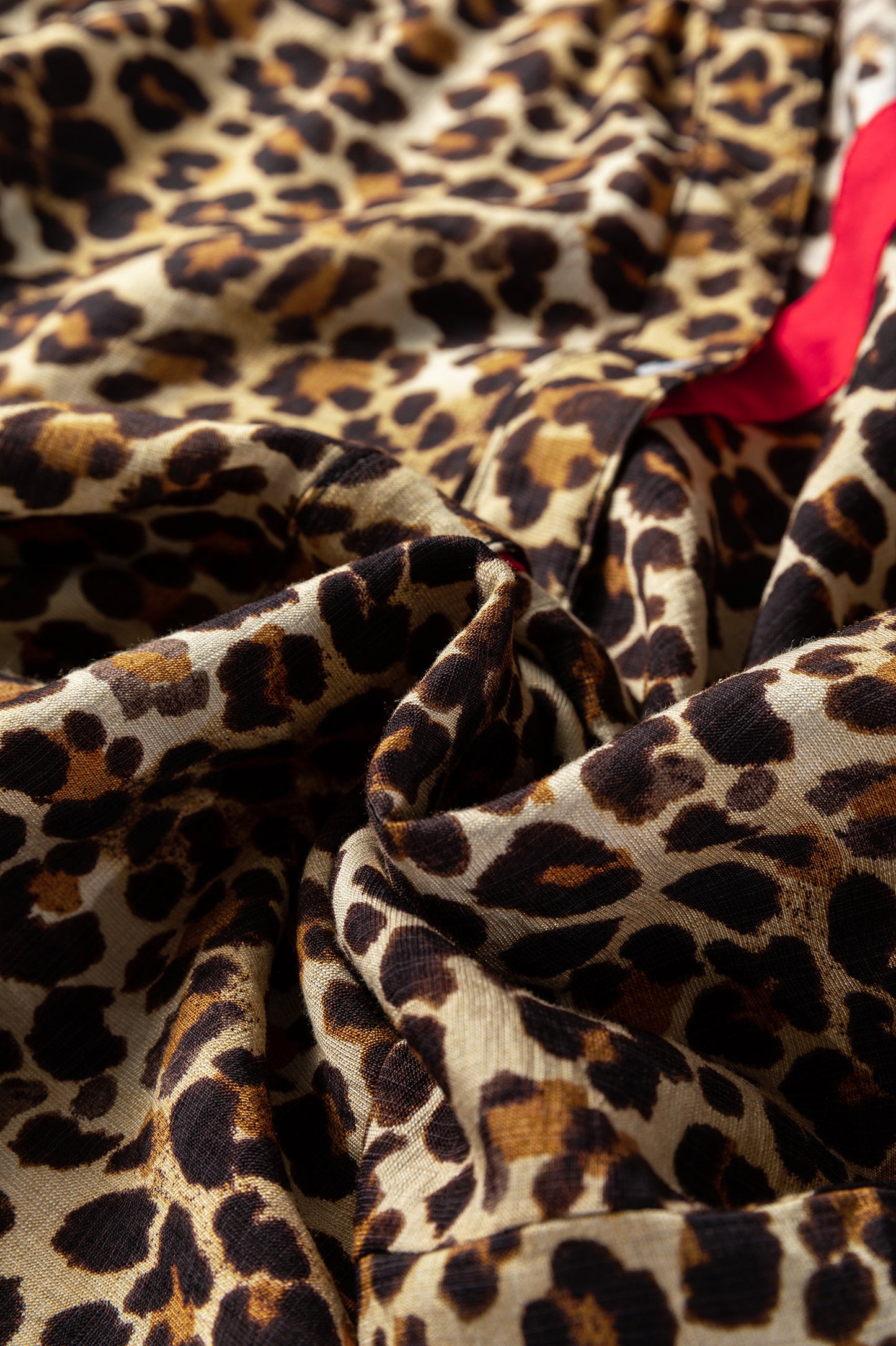 Brown Fierce Leopard Allure Contrast Ruffle Trim V Neck Shirt-Tops/Blouses & Shirts-[Adult]-[Female]-2022 Online Blue Zone Planet