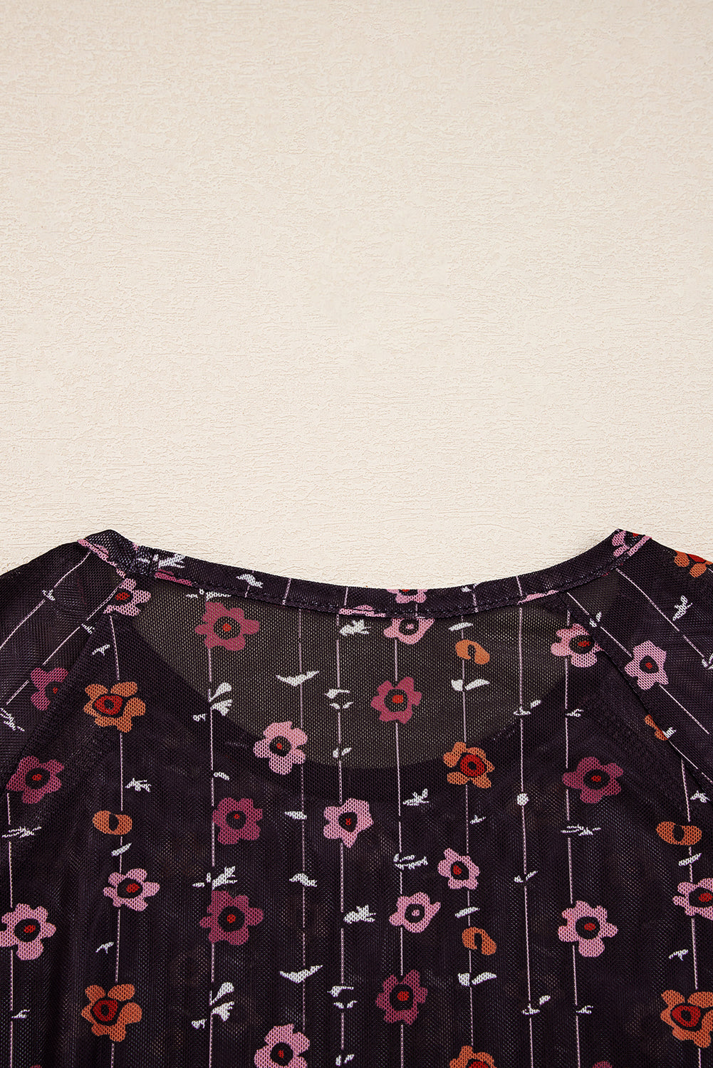 Black Floral Print Smocked Cuff Slim Fit Mesh Bodysuit-Bottoms/Jumpsuits & Rompers-[Adult]-[Female]-2022 Online Blue Zone Planet