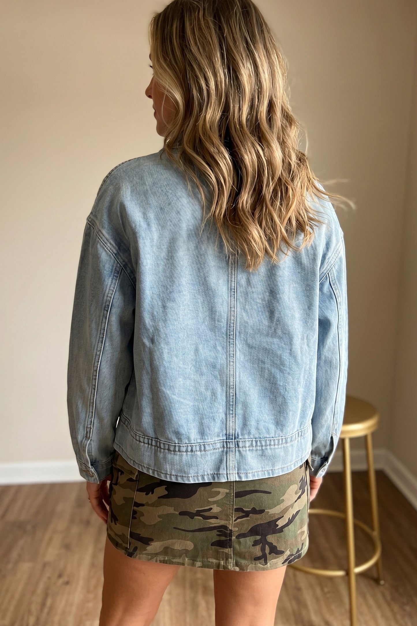 Beau Blue Draw-cord Hem Light Wash Denim Jacket-Outerwear/Jackets-[Adult]-[Female]-2022 Online Blue Zone Planet