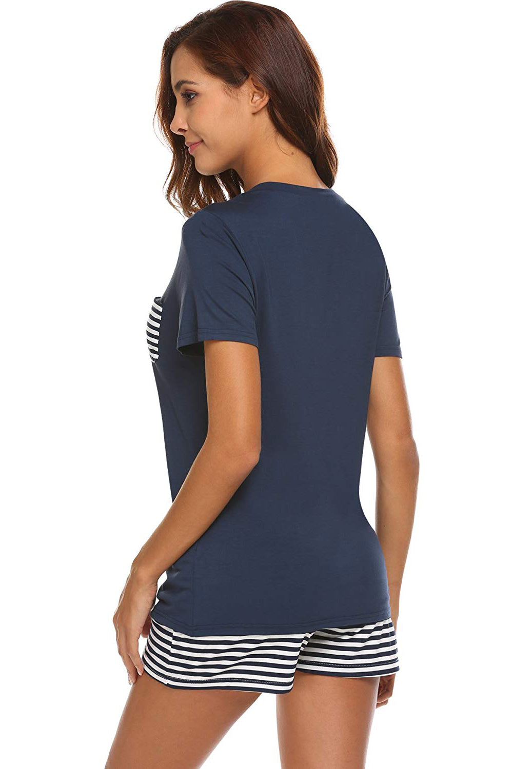 Striped Short Sleeve Top and Shorts Lounge Set-TOPS / DRESSES-[Adult]-[Female]-2022 Online Blue Zone Planet