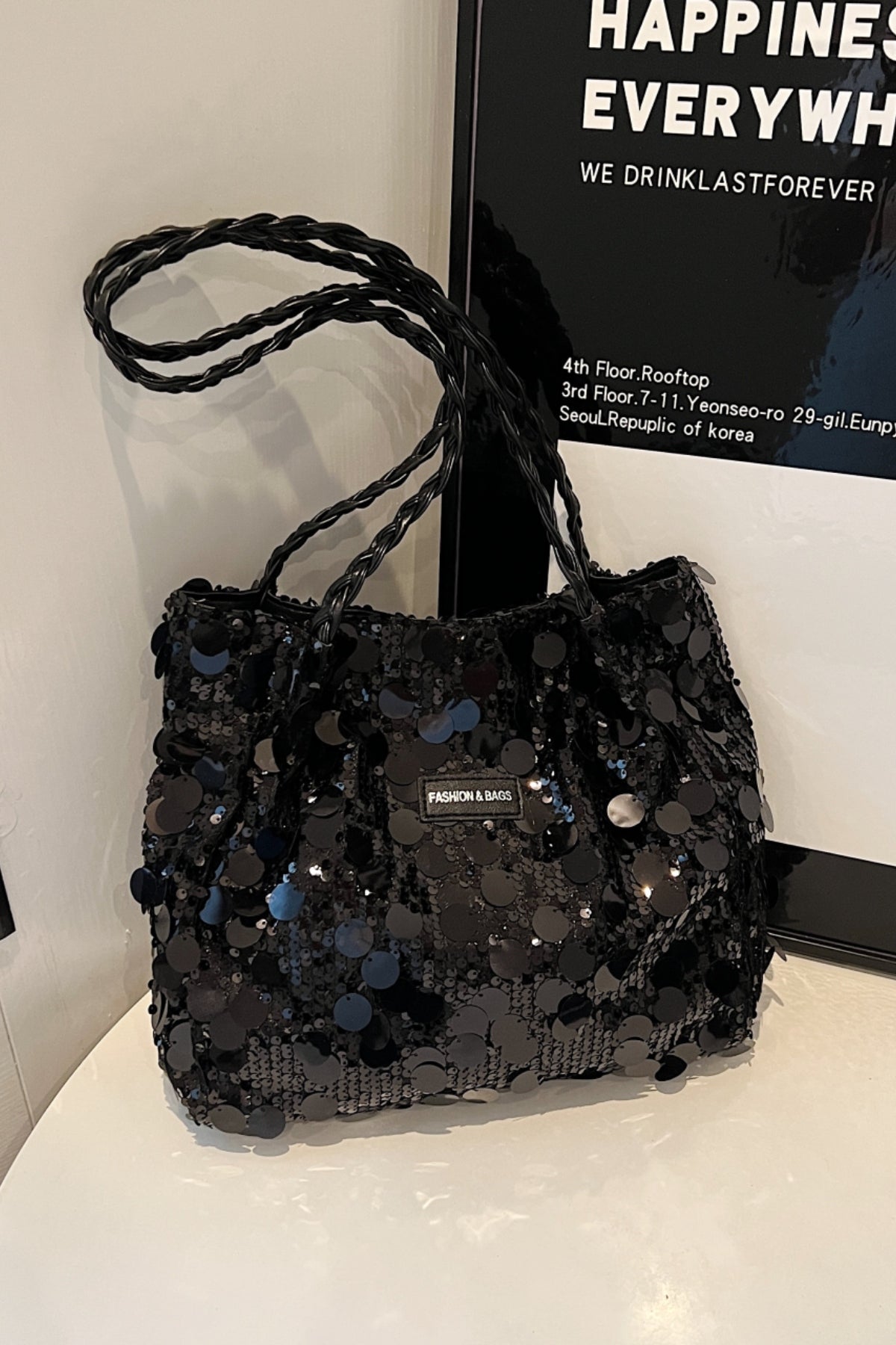 Sequin Braided Strap Shoulder Bag-HANDBAGS-[Adult]-[Female]-2022 Online Blue Zone Planet