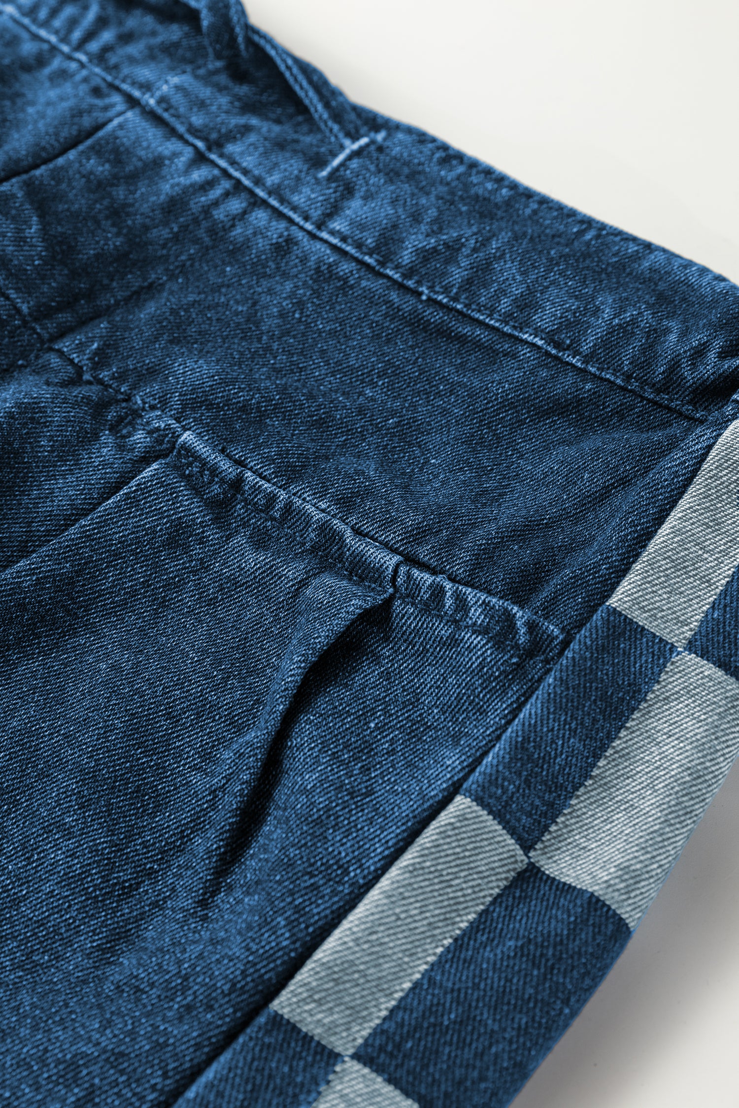 Sail Blue Checkered Side Panel Patchwork Drawstring Loose Denim Pants-Bottoms/Jeans-[Adult]-[Female]-2022 Online Blue Zone Planet