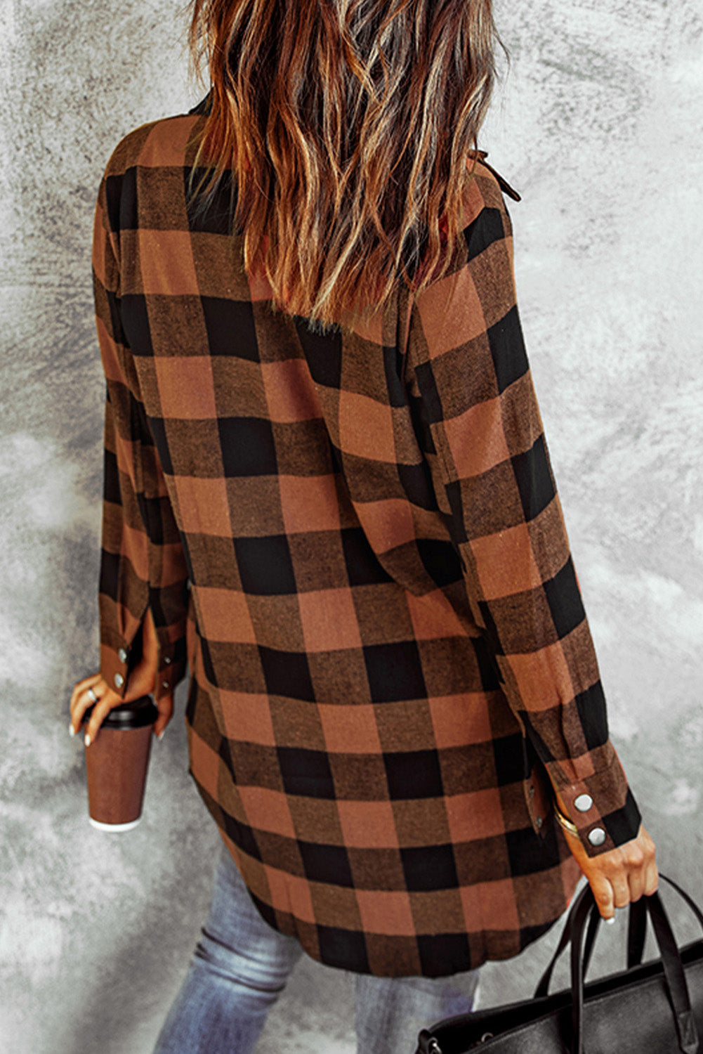 Brown Turn-down Collar Plaid Shirt Coat-Outerwear/Coats-[Adult]-[Female]-2022 Online Blue Zone Planet