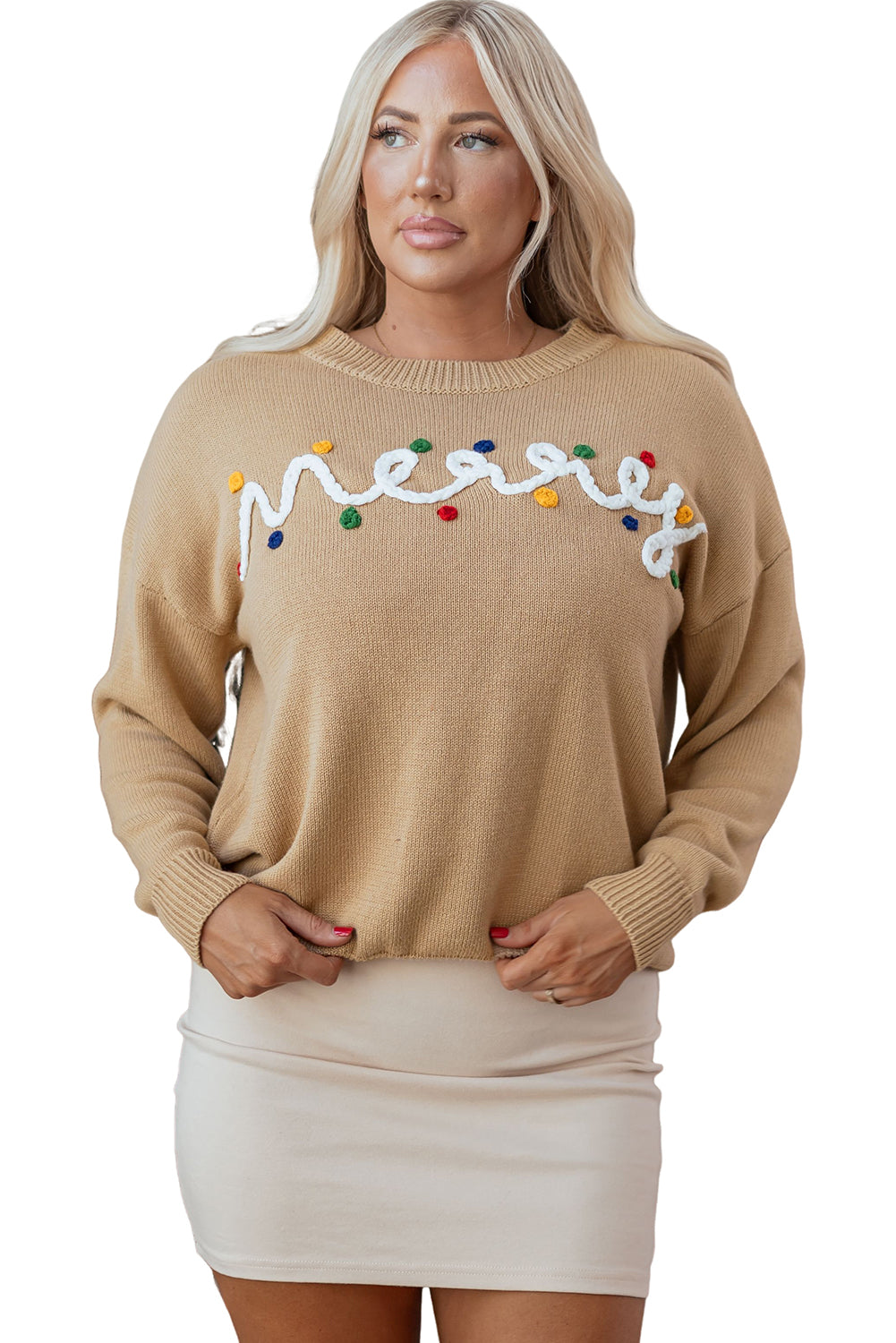 Smoke Gray Merry Colorful Dot Detail Christmas Dolman Sweater-Sweaters & Cardigans/Sweaters-[Adult]-[Female]-2022 Online Blue Zone Planet
