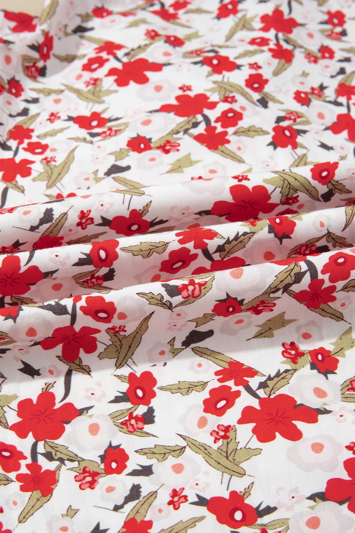 Red Floral Print Short Puff Sleeve Button Front Shirt-Tops/Blouses & Shirts-[Adult]-[Female]-2022 Online Blue Zone Planet