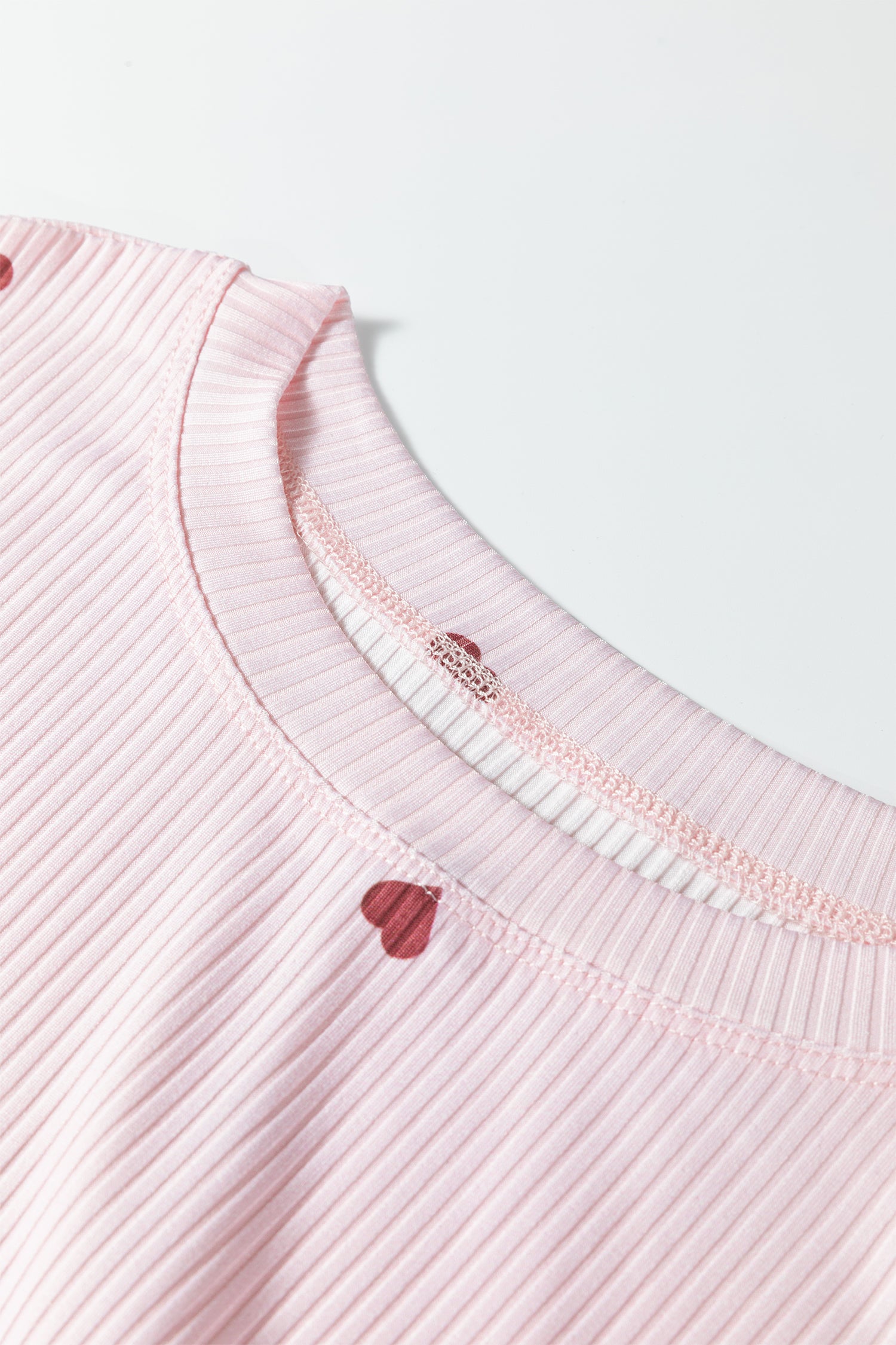 Light Pink Valentine Heart Shape Print Ribbed Knit Short Lounge Set-Loungewear & Sleepwear/Loungewear-[Adult]-[Female]-2022 Online Blue Zone Planet