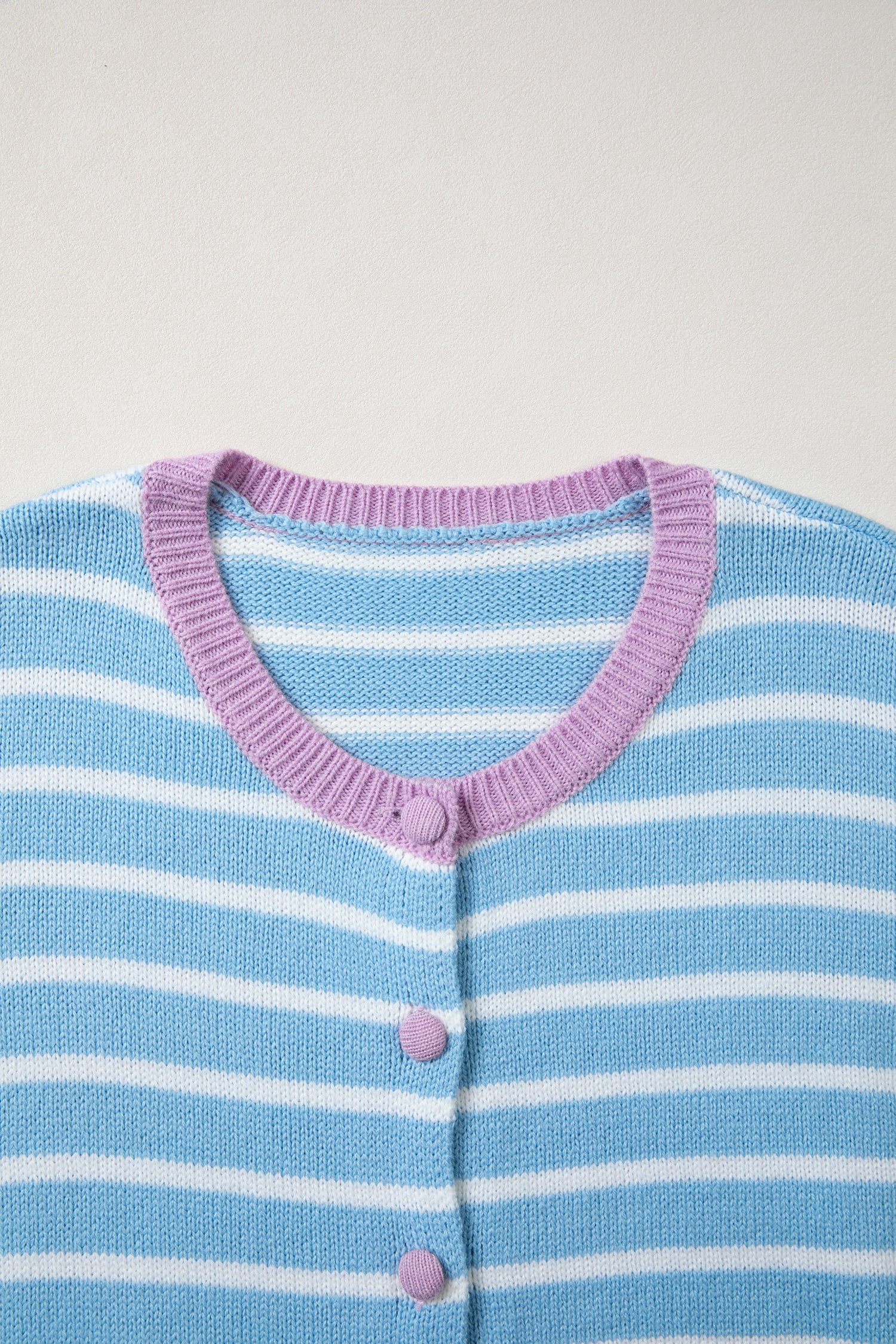 Sky Blue Stripe Contrast Trim Button Down Casual Sweater Cardigan-TOPS / DRESSES-[Adult]-[Female]-2022 Online Blue Zone Planet