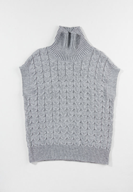 Cable Knit Turtleneck Short Sleeve Sweater-TOPS / DRESSES-[Adult]-[Female]-2022 Online Blue Zone Planet