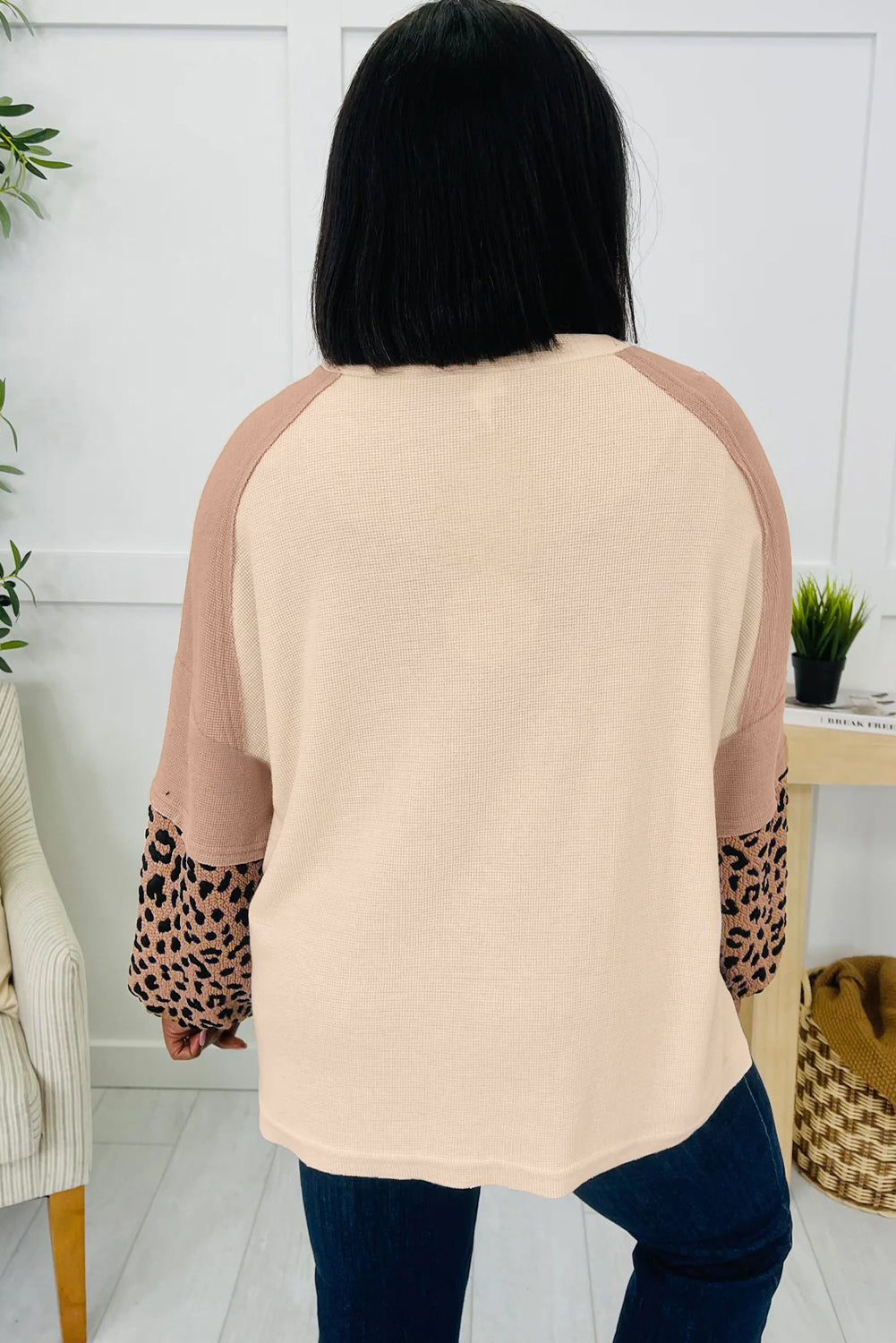Light French Beige Leopard Star Color Block Patchwork Textured Baggy Sweatshirt-Tops/Sweatshirts & Hoodies-[Adult]-[Female]-2022 Online Blue Zone Planet