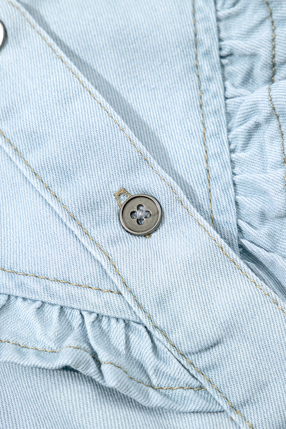 Beau Blue Mineral Wash Cap Sleeve Frilled Button Up Denim Shirt-Tops/Blouses & Shirts-[Adult]-[Female]-2022 Online Blue Zone Planet
