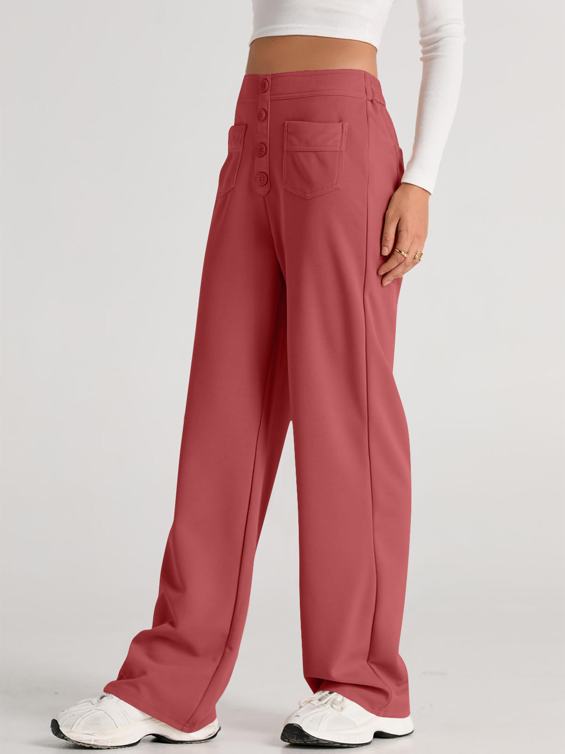 Blue Zone Planet | High Waist Wide Leg Pants-BOTTOMS SIZES SMALL MEDIUM LARGE-[Adult]-[Female]-Orange-Red-S-2022 Online Blue Zone Planet