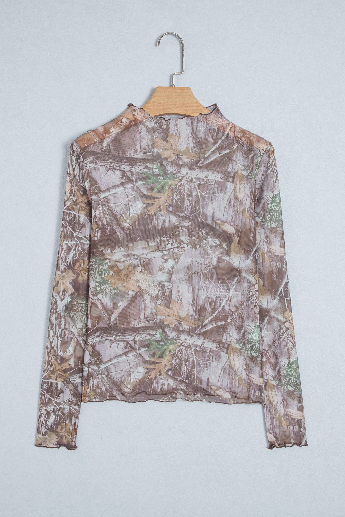 Smoke Gray Floral Print Slim Fit Mesh Long Sleeve Mock Neck Top-Tops/Long Sleeve Tops-[Adult]-[Female]-2022 Online Blue Zone Planet