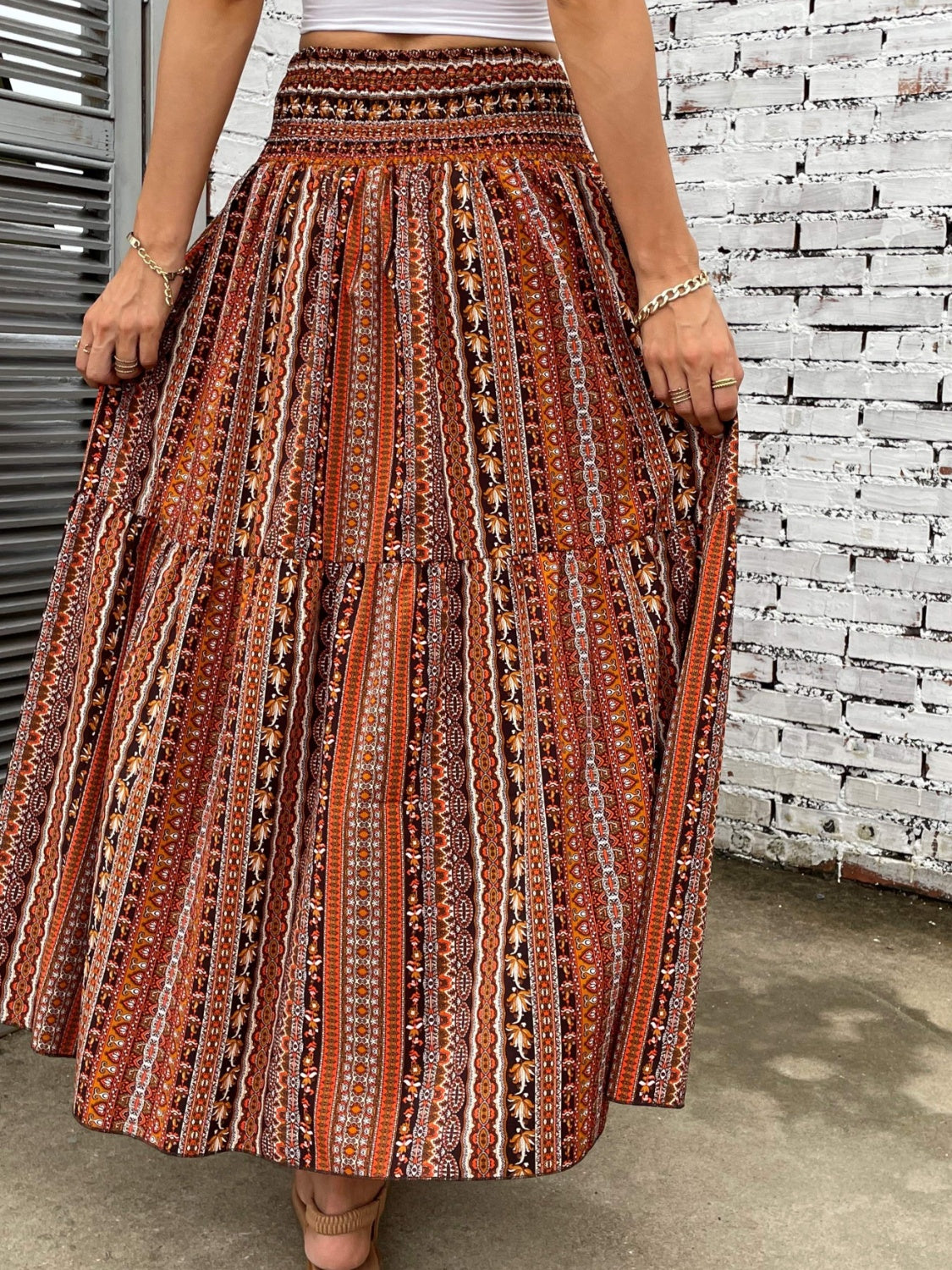 Printed Elastic Waist Maxi Skirt-BOTTOMS SIZES SMALL MEDIUM LARGE-[Adult]-[Female]-2022 Online Blue Zone Planet