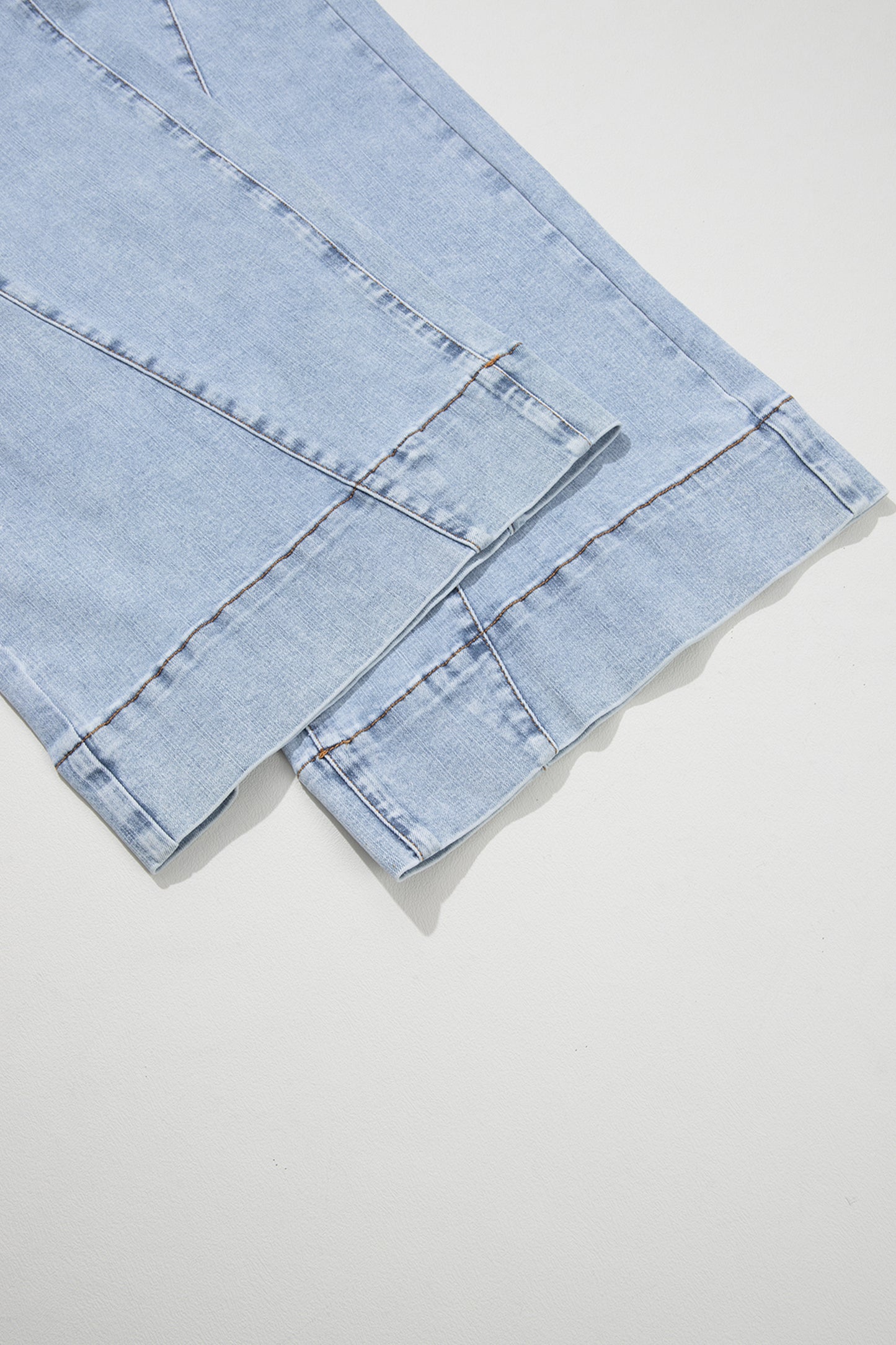 Beau Blue Solid Paneling Loose Fit Plus Size Jeans-Plus Size/Plus Size Bottoms-[Adult]-[Female]-2022 Online Blue Zone Planet