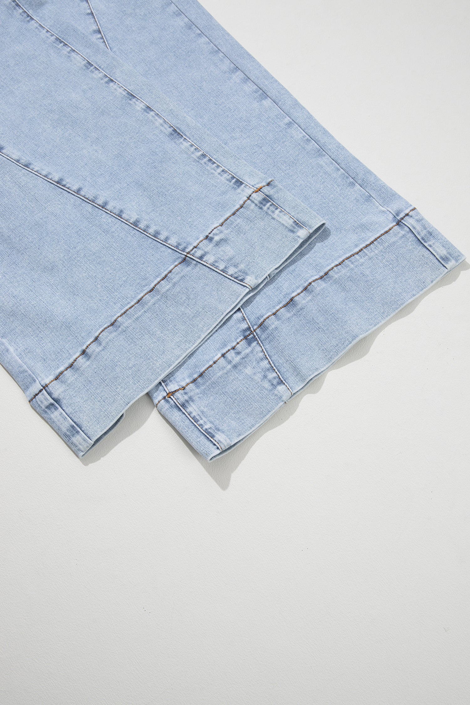Beau Blue Solid Paneling Loose Fit Plus Size Jeans-Plus Size/Plus Size Bottoms-[Adult]-[Female]-2022 Online Blue Zone Planet