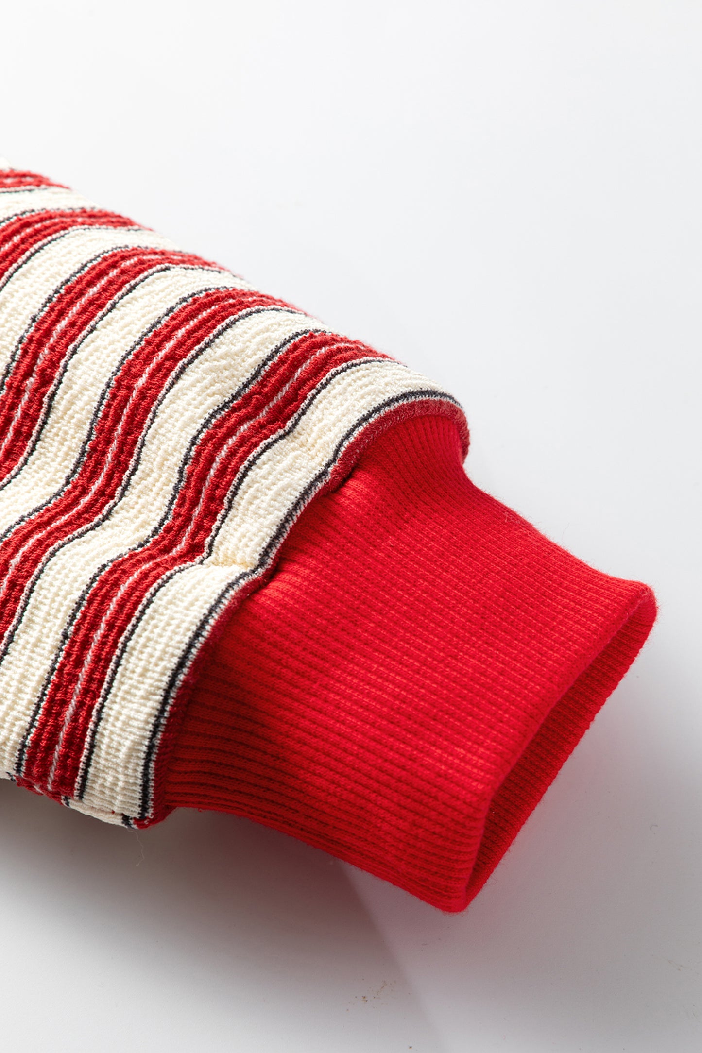 Racing Red Striped Print Contrast Collar Zip V Neck Long Sleeve Top-Tops/Long Sleeve Tops-[Adult]-[Female]-2022 Online Blue Zone Planet