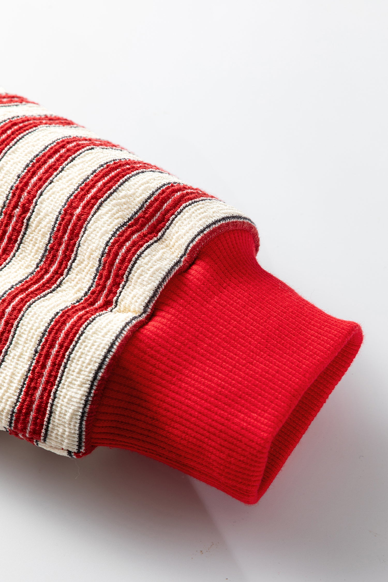 Racing Red Striped Print Contrast Collar Zip V Neck Long Sleeve Top-Tops/Long Sleeve Tops-[Adult]-[Female]-2022 Online Blue Zone Planet