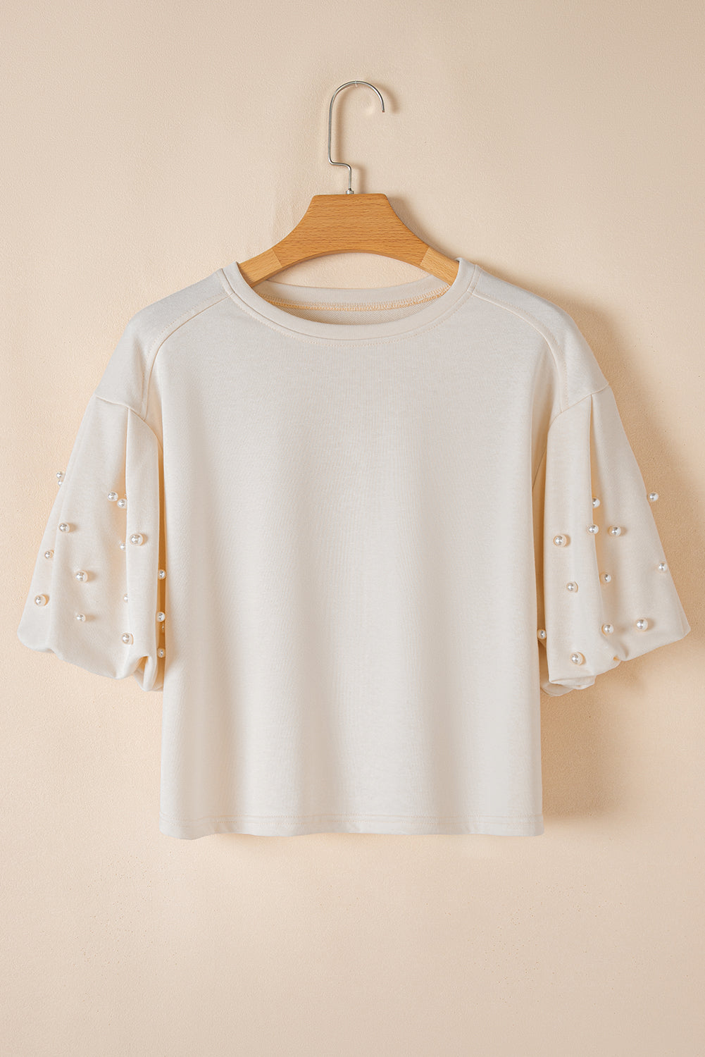Pearl Detail Round Neck Half Sleeve Blouse-TOPS / DRESSES-[Adult]-[Female]-2022 Online Blue Zone Planet
