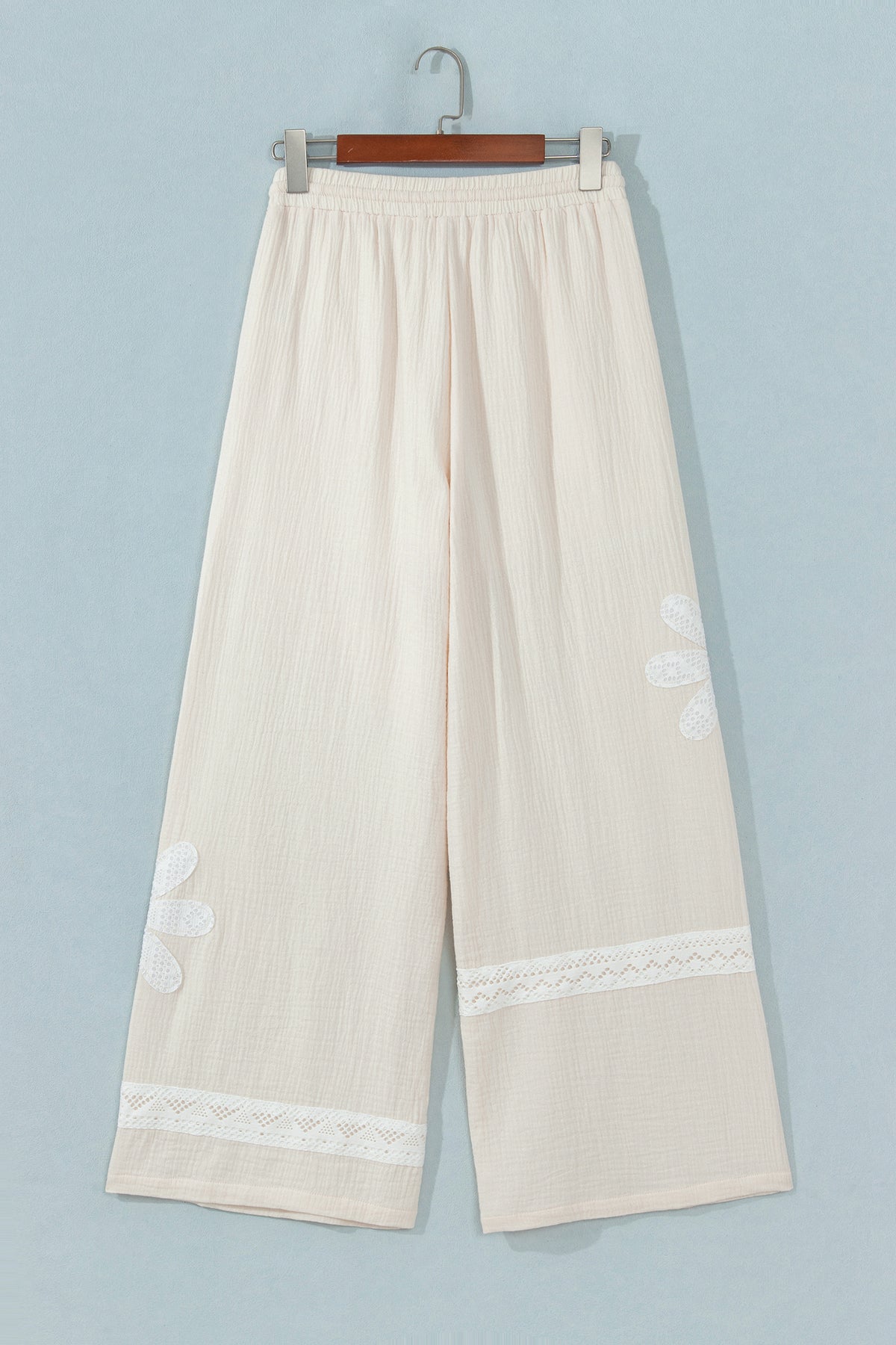 White Floral Lace Patchwork Boho Wide Leg Casual Pants-Bottoms/Pants & Culotte-[Adult]-[Female]-2022 Online Blue Zone Planet