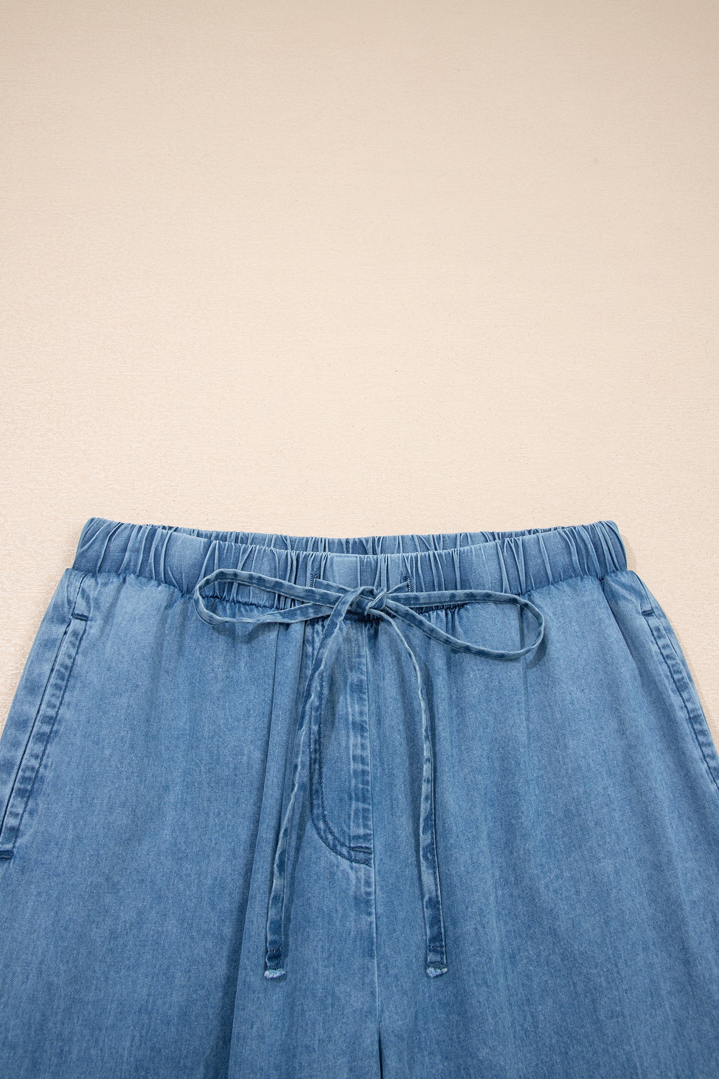Dusk Blue Ruffled Hem Wide Leg Chambray Pants-Bottoms/Pants & Culotte-[Adult]-[Female]-2022 Online Blue Zone Planet