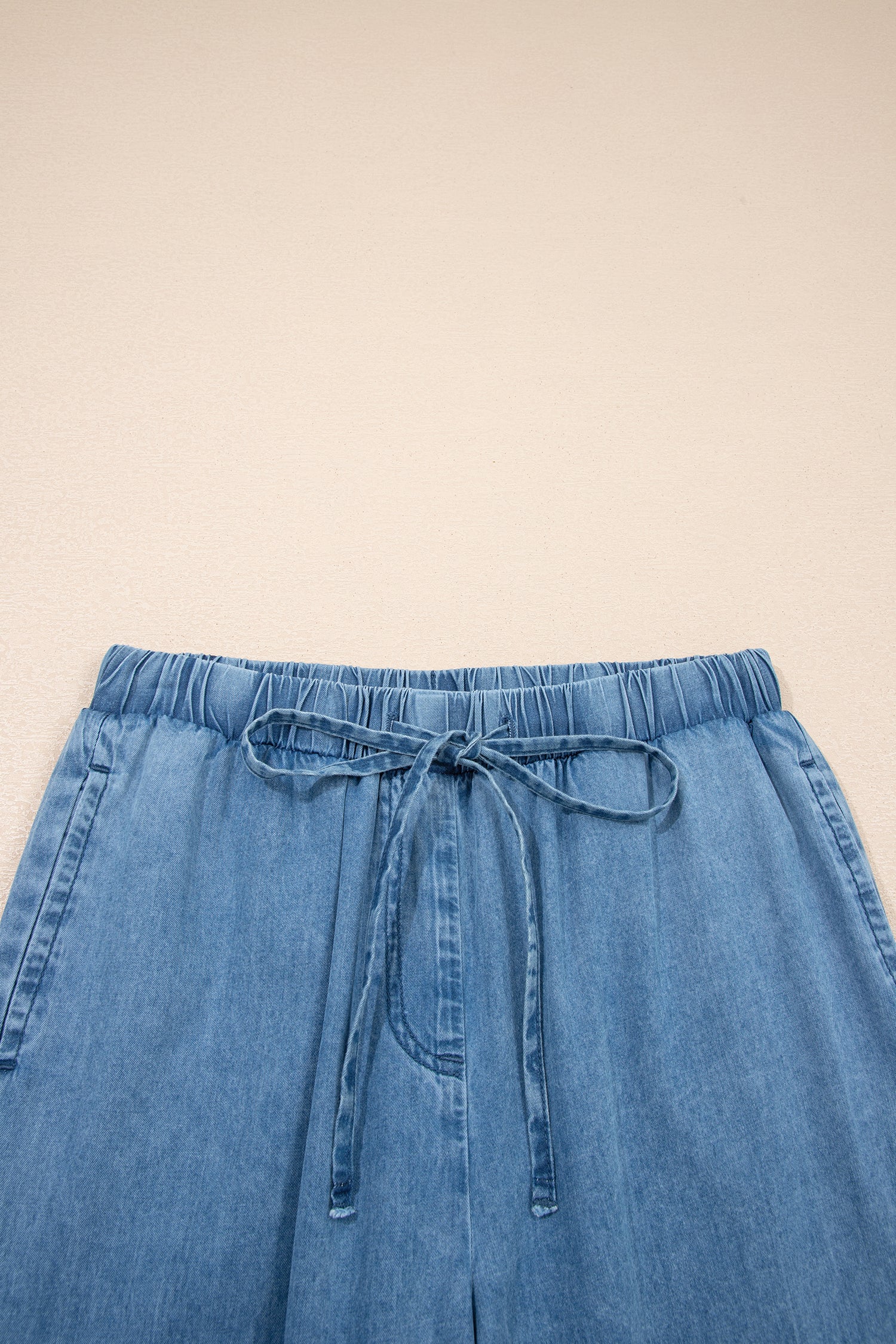Dusk Blue Ruffled Hem Wide Leg Chambray Pants-Bottoms/Pants & Culotte-[Adult]-[Female]-2022 Online Blue Zone Planet