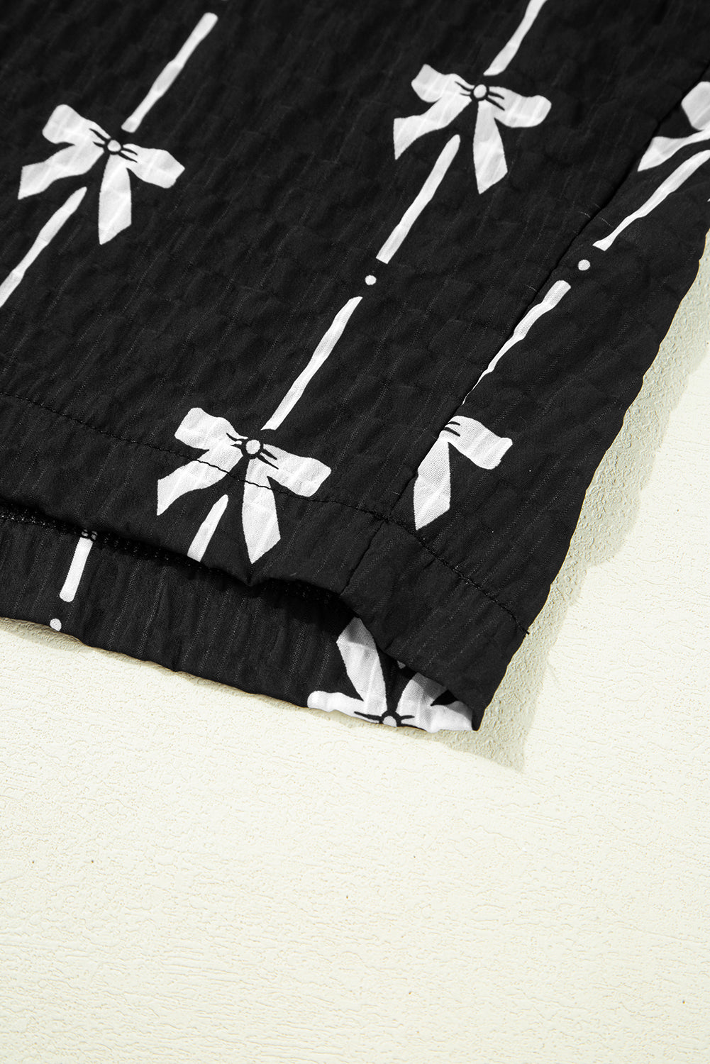 Black Bow Print Puff Short Sleeve Top-Tops/Blouses & Shirts-[Adult]-[Female]-2022 Online Blue Zone Planet