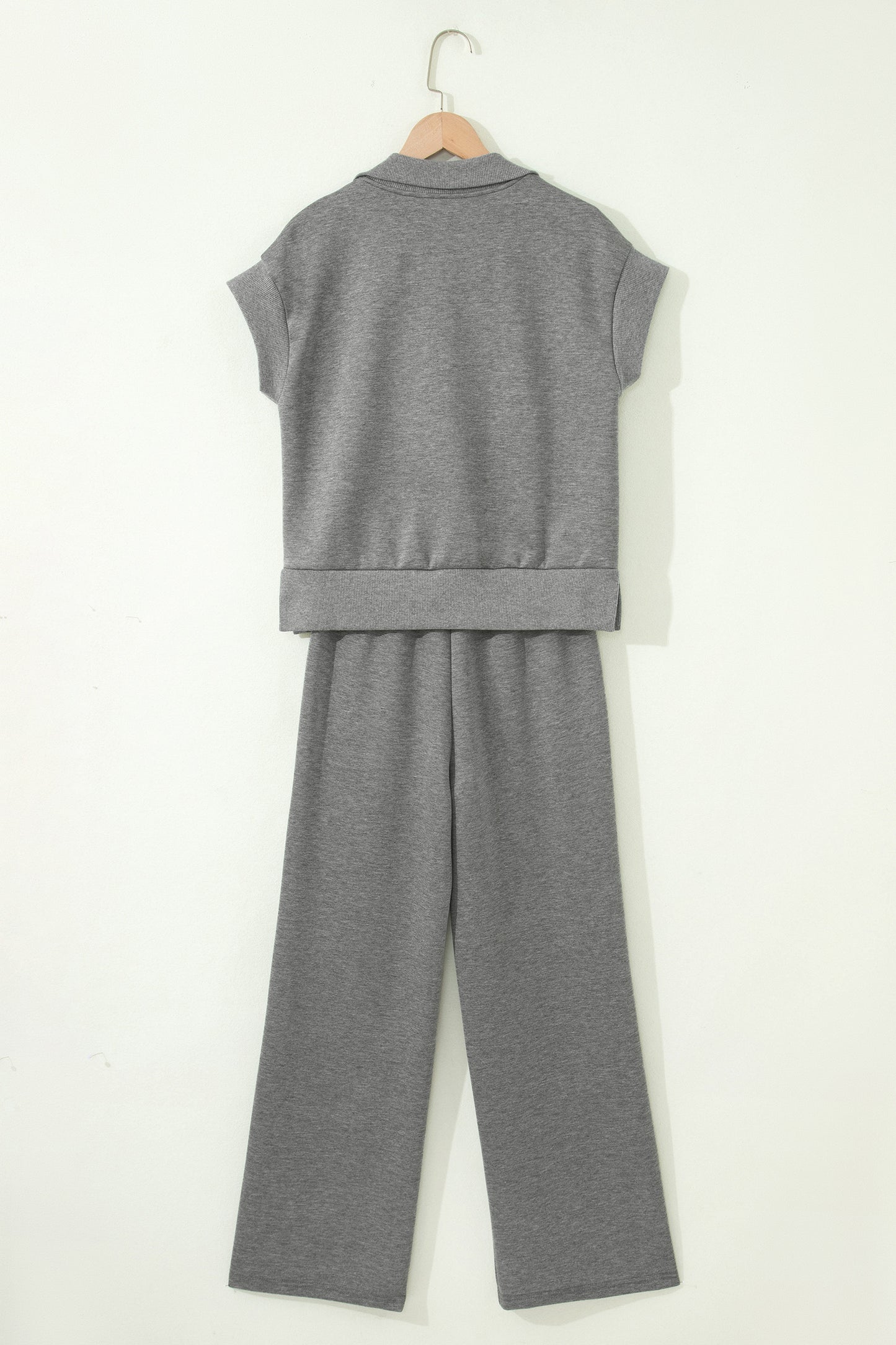 Gray Half Zip Polo Tee Casual Pant Set-Two Piece Sets/Pant Sets-[Adult]-[Female]-2022 Online Blue Zone Planet