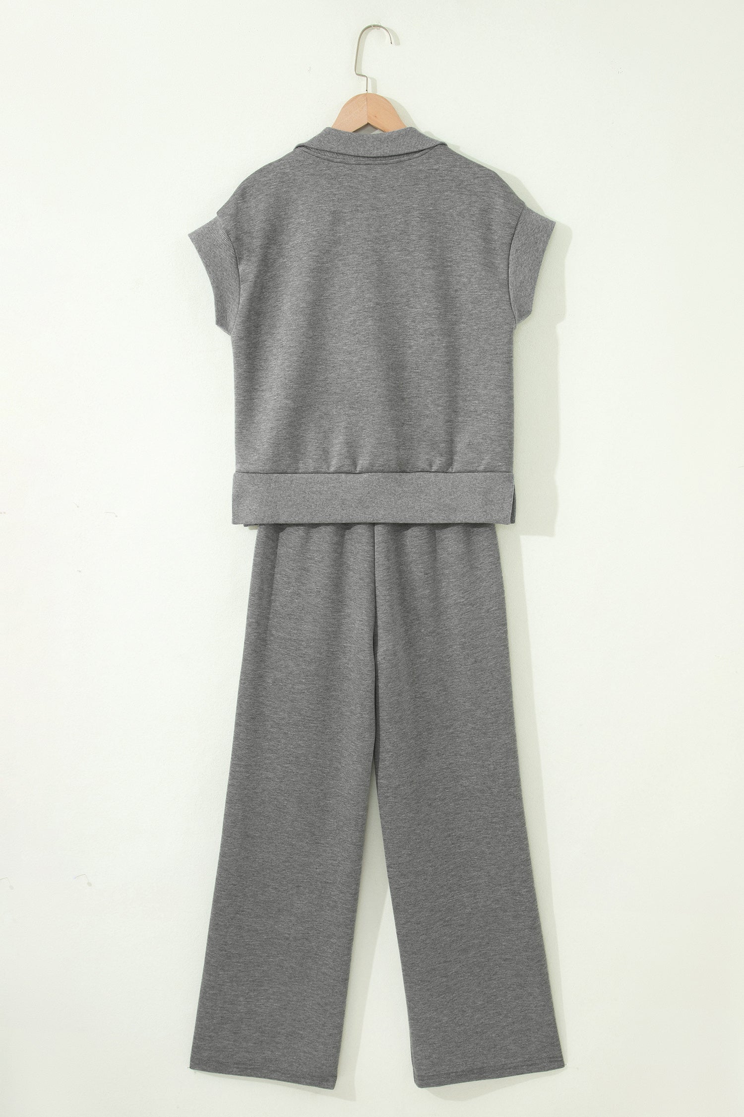 Gray Half Zip Polo Tee Casual Pant Set-Two Piece Sets/Pant Sets-[Adult]-[Female]-2022 Online Blue Zone Planet