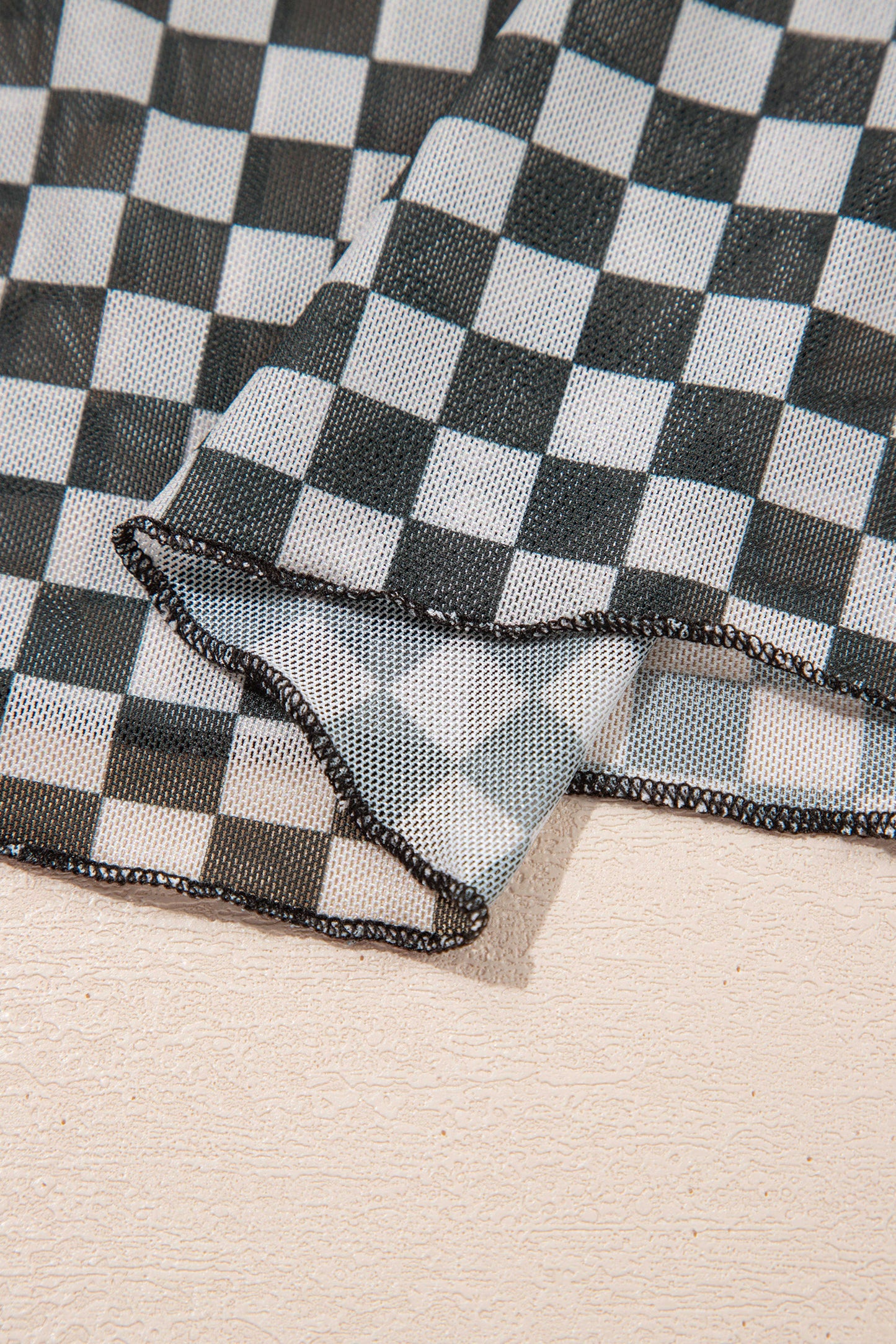Black Plaid Stand Neck Long Sleeve Mesh Top-Tops/Long Sleeve Tops-[Adult]-[Female]-2022 Online Blue Zone Planet