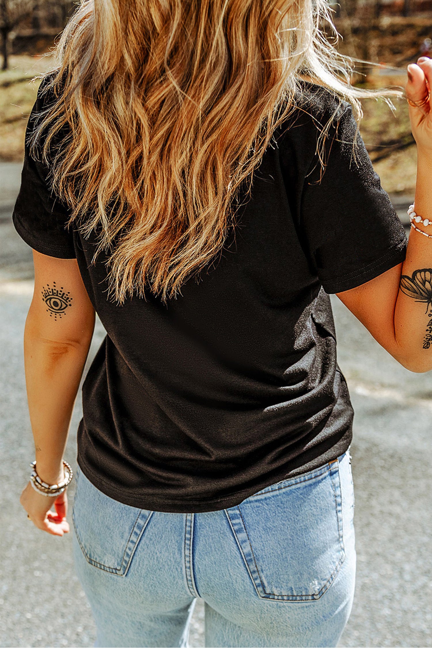 Black Happy Easter Bunny Flower Printed Casual Tee-Graphic Tees-[Adult]-[Female]-2022 Online Blue Zone Planet